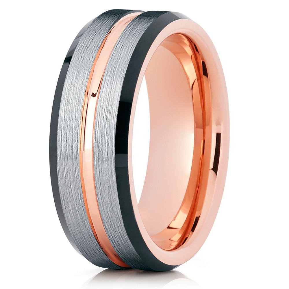 Silly Kings Rose Gold Tungsten Wedding Band - 18k Rose Gold Plated Tungsten Carbide Ring for Men & Women - Anniversary, Engagement Ring - Comfort Fit Black Tungsten Ring - Perfect for Proposals, Vow Renewals & Everyday Wear