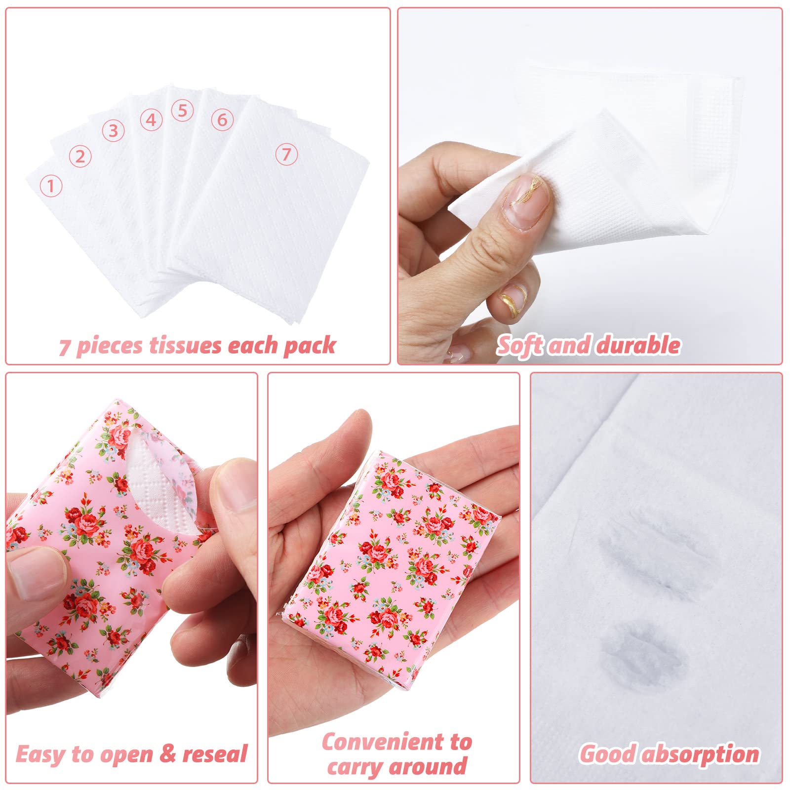 100 Pack Floral Travel Tissue Pockets - Soft 3-Ply Mini Facial Tissues for Wedding, Holiday & Spring Picnic (7 Sheets Each) | Perfect for Purse, Car, Office & On-the-Go Use