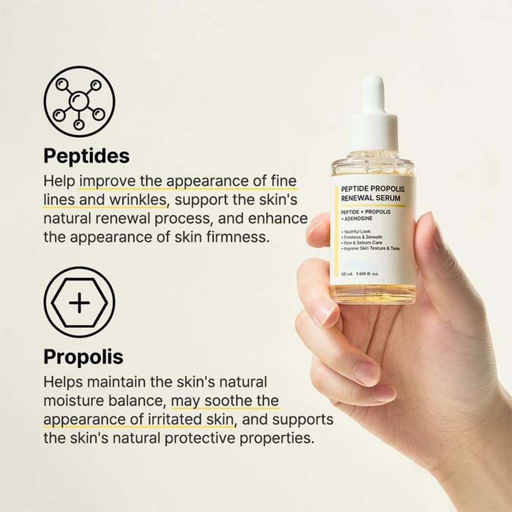 Youthful Hydration & Wrinkle Renewal Serum - Korean Peptide Propolis Complex for Anti-Aging & Deep Moisturizing - Ultimate Skin Renewal Facial Treatment (1 Set) | Perfect for Nighttime Skincare Routine & Dry Skin Relief