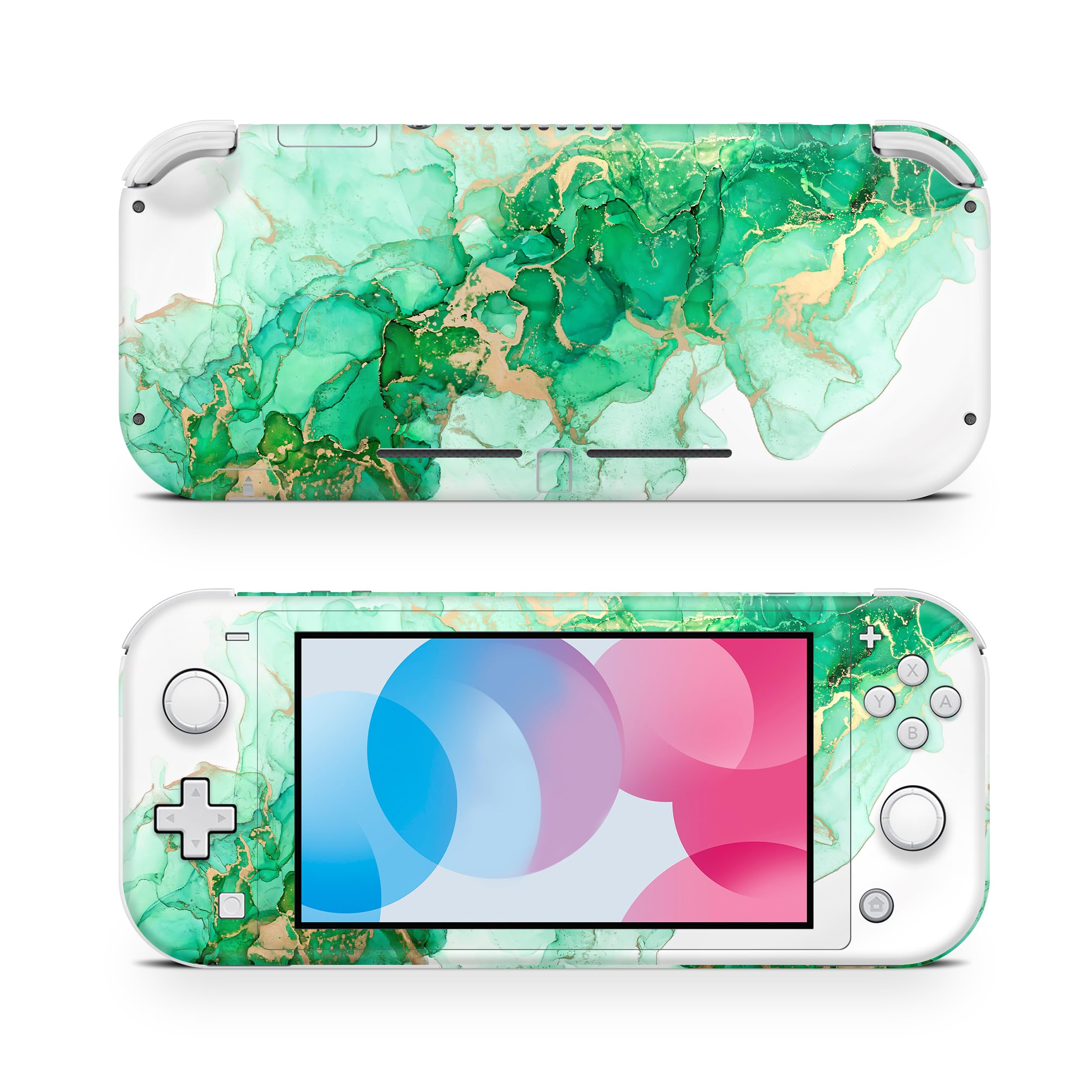 ZOOMHITSKINS Nintendo Switch Lite Skin - Glitter Jade Marbling Light Green Golden White Vinyl Wrap | 3M Durable Adhesive, Easy to Install | Protective Decal for Switch Lite | Gaming Accessories for Travel & Home Entertainment