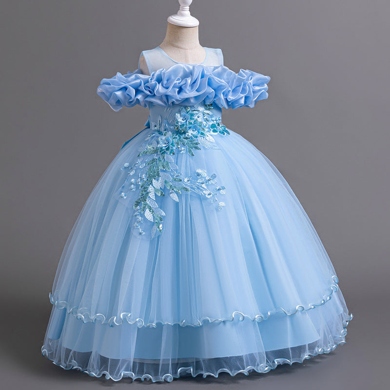 Elegant Floor Length Princess Flower Girl Dress with Lace & Bow Back - Perfect for Weddings, Pageants & Special Occasions