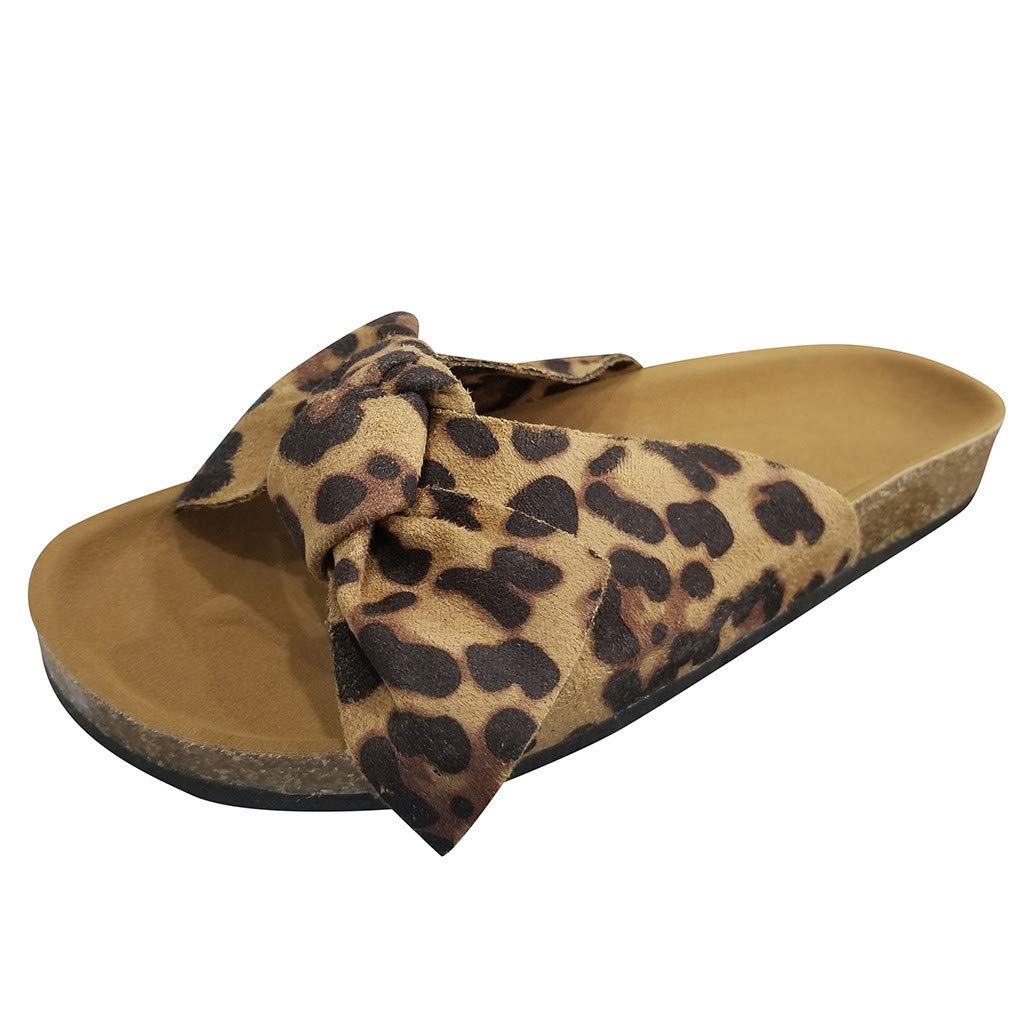 Women's Flat Slide Sandals with Cork Sole & Cute Knot Bow - Comfortable Canvas Summer Sandals for Beach, Pool, and Casual Outings