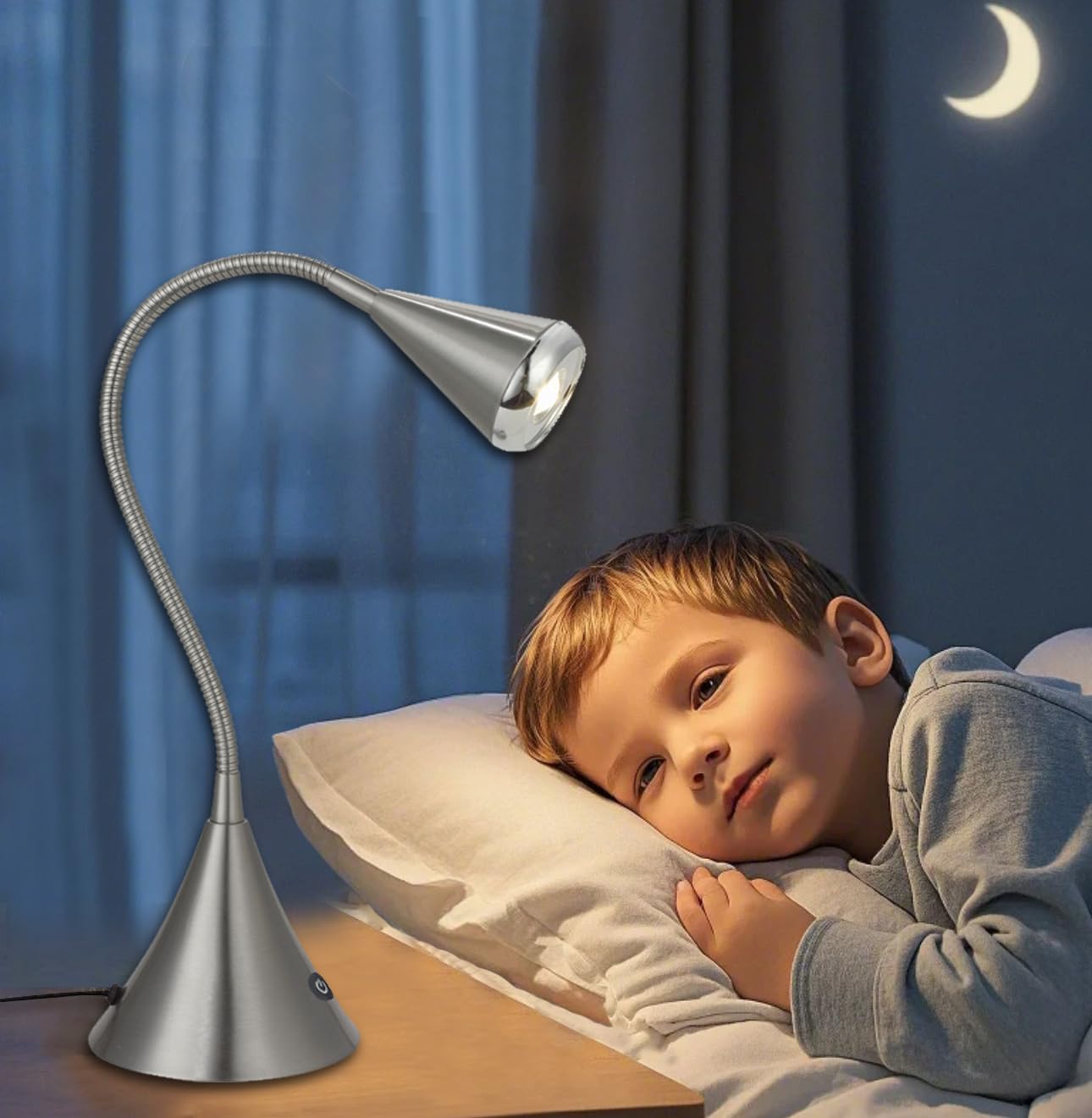 HomeFocus - 5W LED Desk Lamp with 3000K Warm White Light, Touch Dimmable 3 Modes, Eye-Caring Reading & Night Light, Satin Nickel Metal Design - Perfect for Home Office, Study, Bedside Table, and Dorm Room Lighting