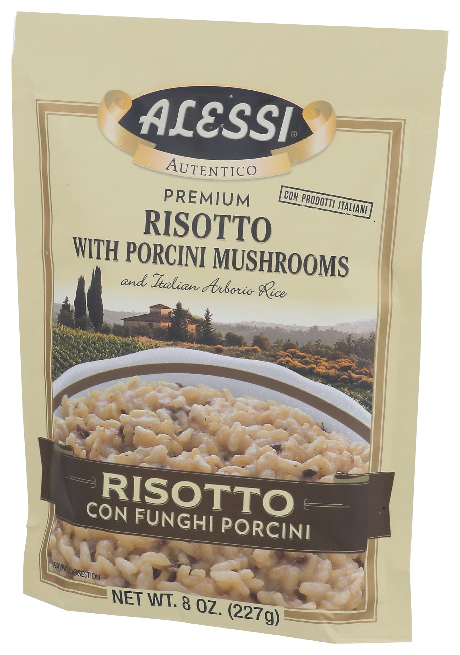 Authentic Italian Arborio Risotto Rice - Alessi Autentico Premium Seasoned Risotto with Porcini Mushrooms, 8oz (Pack of 1) - Easy to Prepare Gourmet Meal for Dinner Parties & Romantic Date Nights