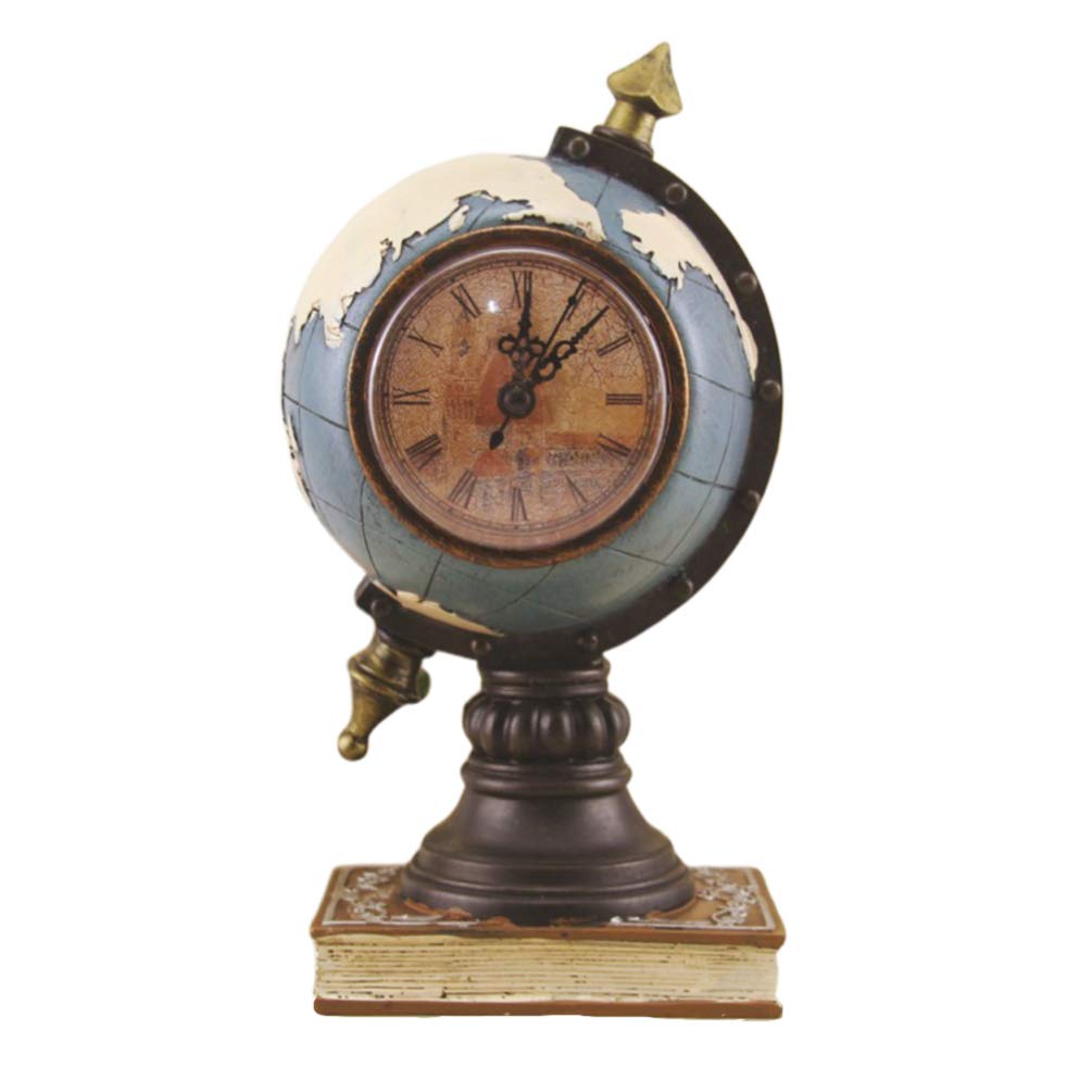 Vintage Metal Globe Desk Clock with World Map Design - Retro Antique Tabletop Clock for Home, Office Decor - Perfect for Study, Living Room & Gift Giving