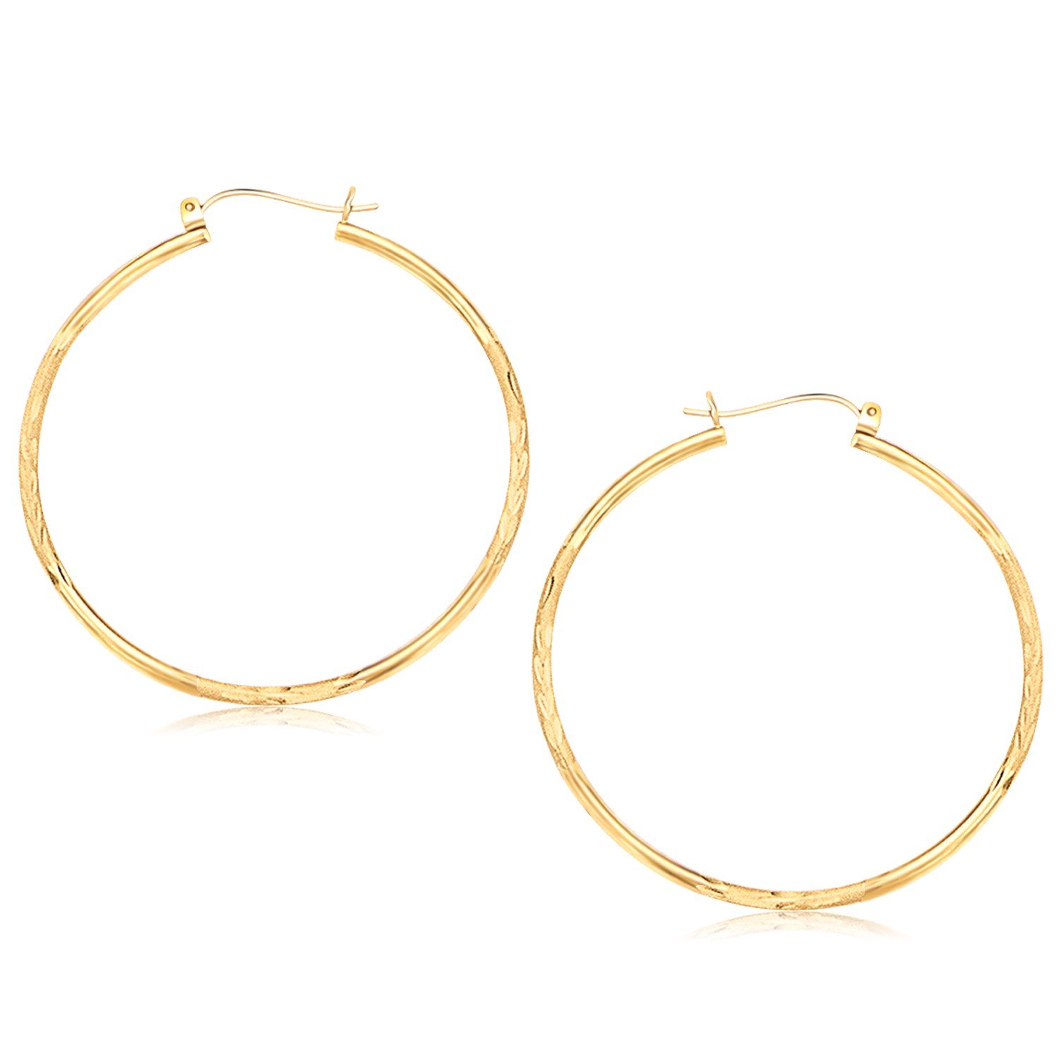 14K Yellow Gold Fancy Diamond Cut Extra Large Hoop Earrings (45mm) - Elegant Statement Jewelry for Women, Perfect for Parties, Weddings & Special Occasions