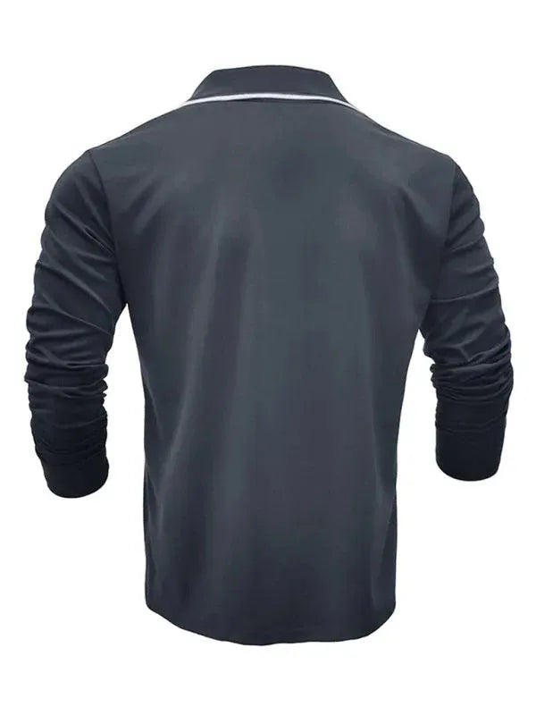 Men's Slim Fit Long Sleeve V-Neck Lapel Polo Shirt - Business Casual & Office Wear - Perfect for Work, Dates, and Formal Events