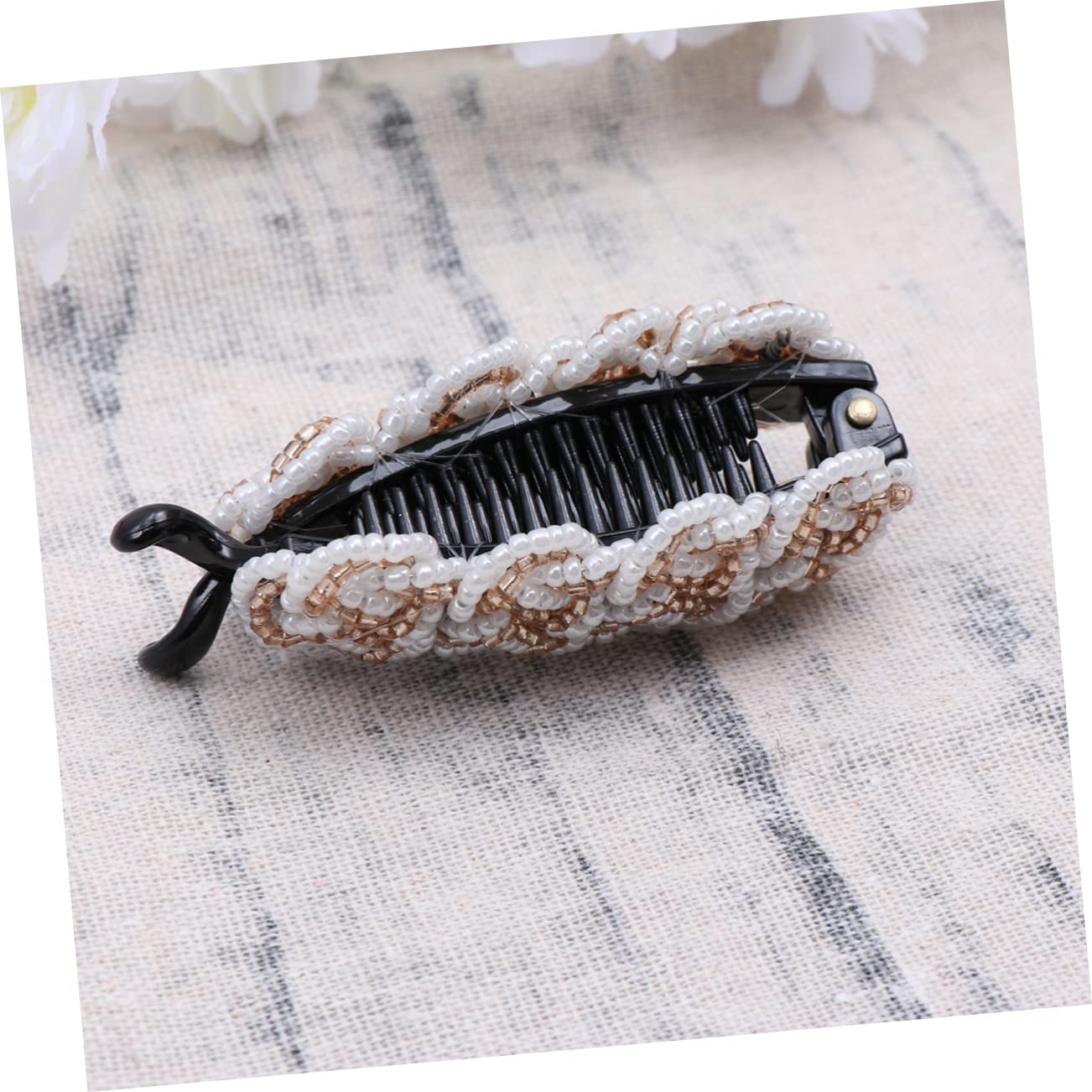 FOMIYES Acrylic Bead Hair Clip - Vertical Ponytail Holder for Women & Girls, Fashion Hair Accessories (Rice White/Light Brown) | Perfect for Parties, Weddings & Daily Styling