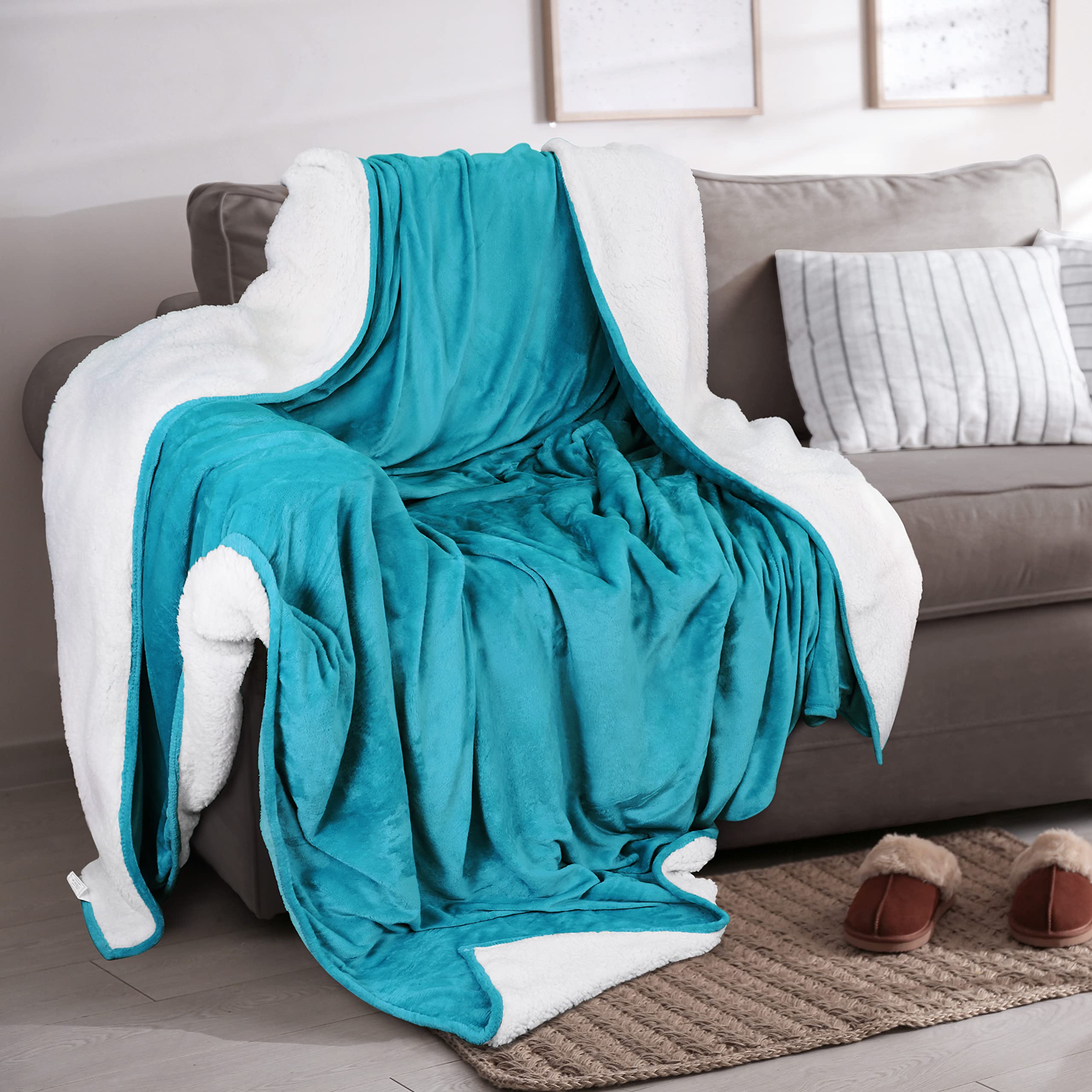 Utopia Bedding Sherpa Fleece Blanket - Twin Size 90x66 Inches (Turquoise) | Ultra Soft Reversible Plush Throw for Bed, Sofa, Camping & Travel | Cozy Winter Warmth for Home, Office & Outdoor Adventures