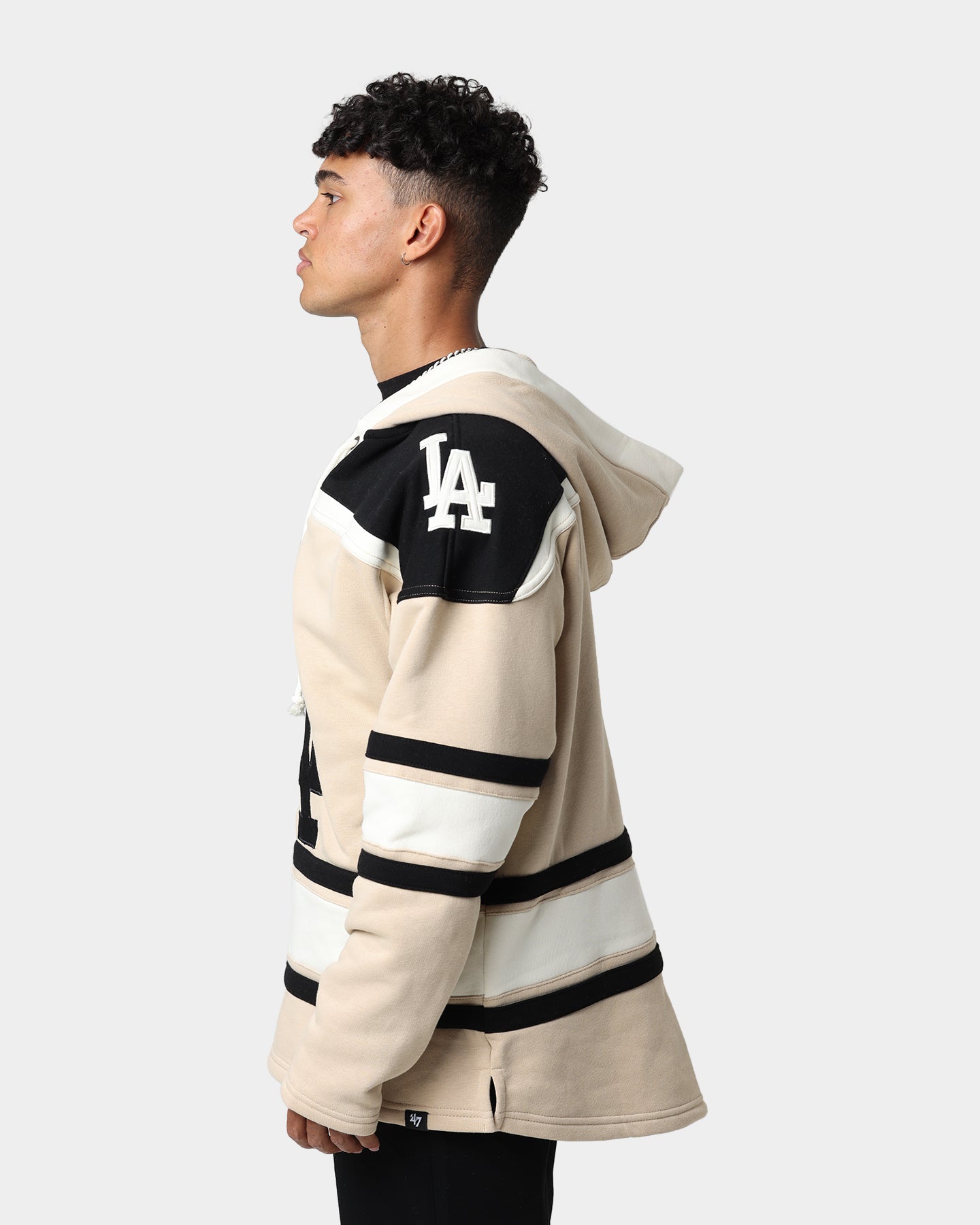 47 Brand Los Angeles Dodgers Superior Lacer Hoodie Khaki - Men's Baseball Fan Zip-Up Sweatshirt for Game Day & Casual Wear