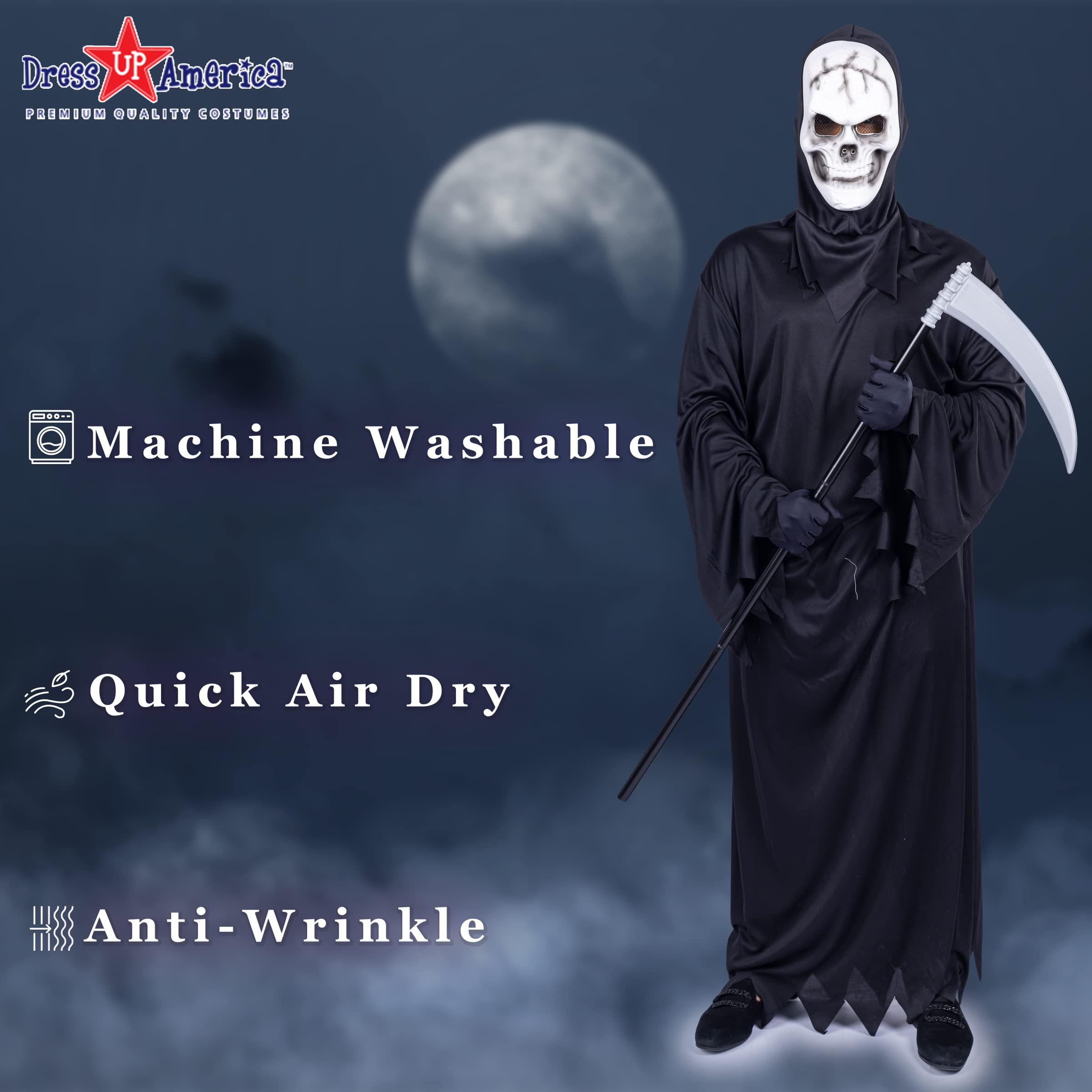 Grim Reaper Halloween Costume for Adults - Black Hooded Cloak with Scythe & Mask - Scary Halloween Outfit Set | Perfect for Halloween Parties, Cosplay & Horror Events