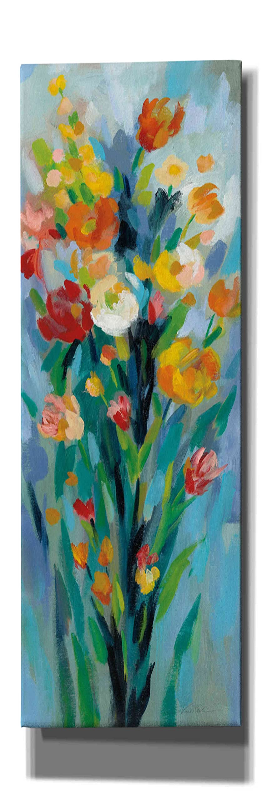 Epic Graffiti 'Tall Bright Flowers II' by Silvia Vassileva - Modern Canvas Wall Art Print 20x60 Inches - Perfect for Living Room, Bedroom & Office Decor