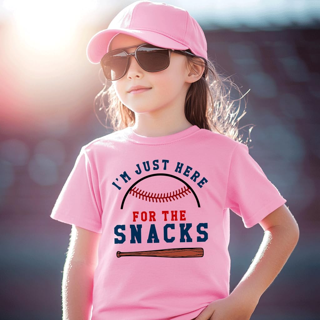 Funny Toddler Baseball T-Shirt - 'I'm Just Here for The Snacks' Short Sleeve Tee for Baby Boys & Girls | Cute Playdate & Birthday Outfit