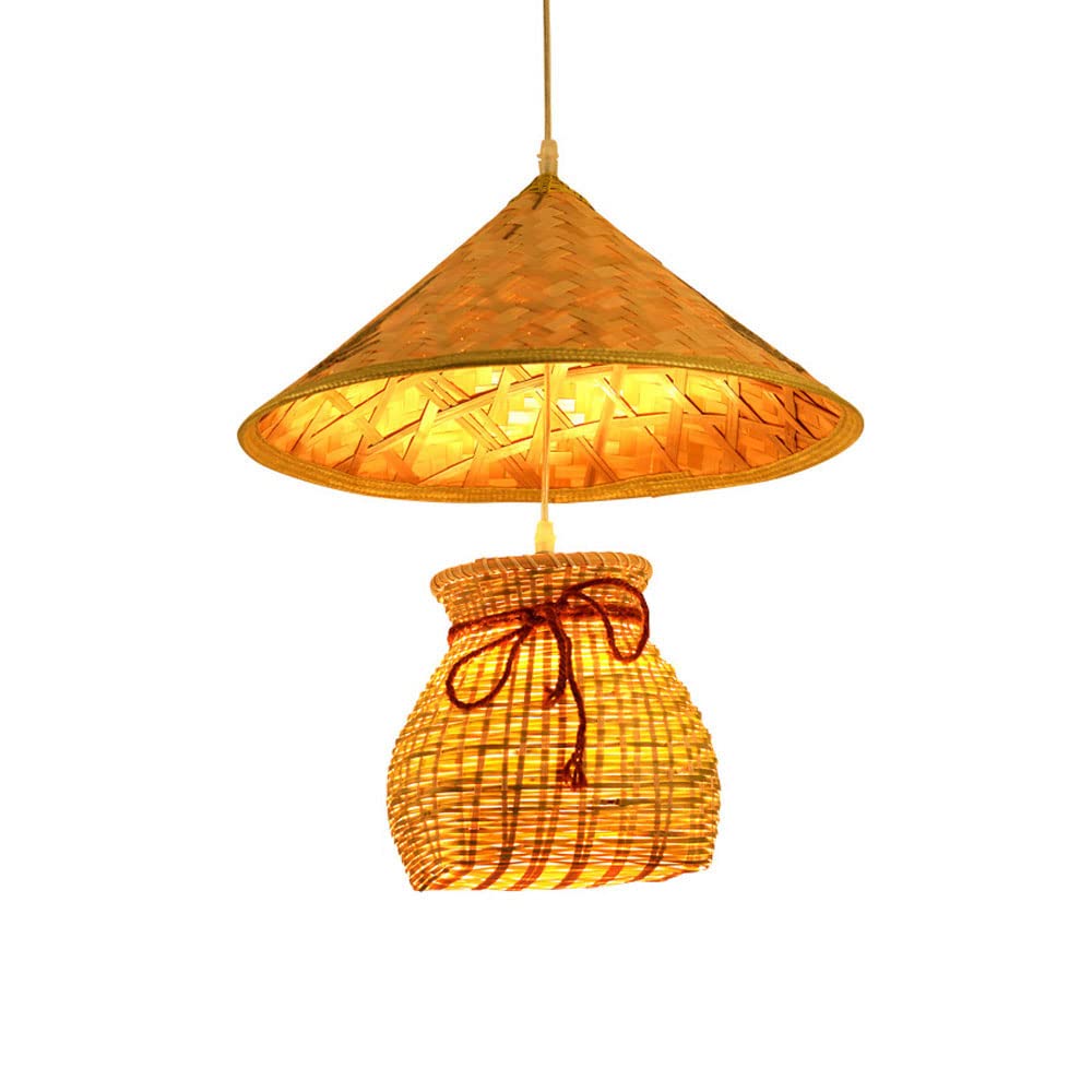 Hand-Woven Bamboo Hanging Light - Natural Rattan Pendant Lamp with Woven Lampshade, Rustic Chandelier for Home, Bar & Cafe Decor - Perfect for Boho, Farmhouse & Coastal Interior Design
