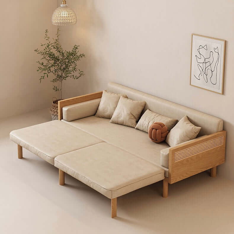 Leather & Wooden Upholstered Convertible Sofa Bed - Full Size Sleeper Sofa with Smoky Finish | Perfect for Small Apartments, Guest Rooms & Home Offices