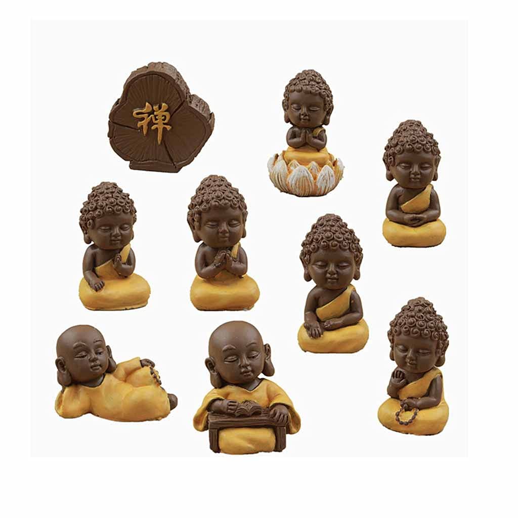 9-Piece Mini Buddhist Monk Statue Set - Handcrafted Figurines for Bonsai Decor, Dollhouse Miniatures, Cake Toppers & DIY Crafts - Perfect for Home, Office & Meditation Spaces (Color: A)