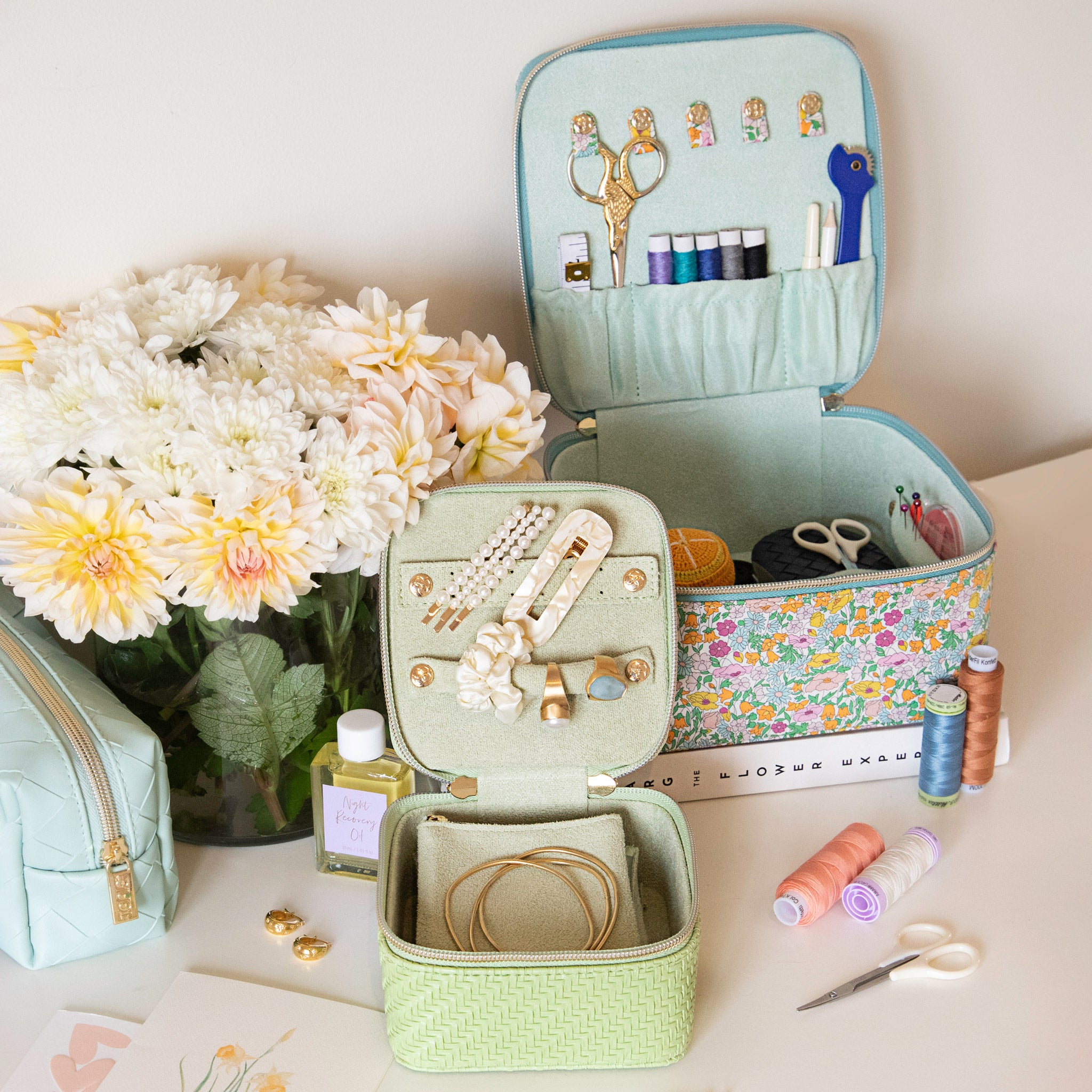 Herringbone Pistachio Jewelry Cube Box - Elegant Storage for Rings, Earrings & Necklaces | Perfect for Travel & Home Organization