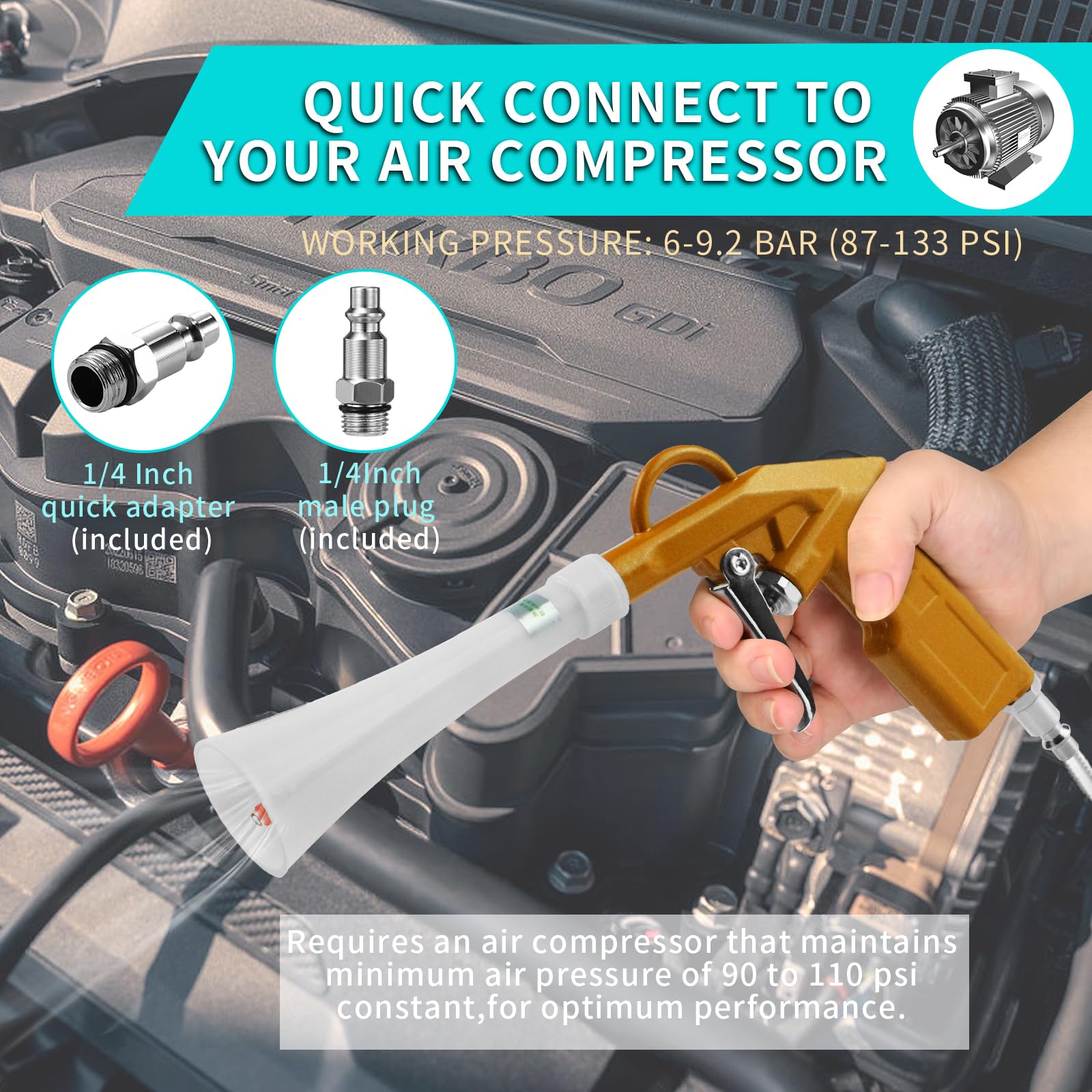 High Pressure Car Cleaning Gun - Air Blow Gun for Interior Detailing & Dust Removal | Car Wash Kit with Air Duster Blower | Works with Air Compressor | Perfect for Auto Detailing, Home Garage & Professional Car Wash (Yellow)