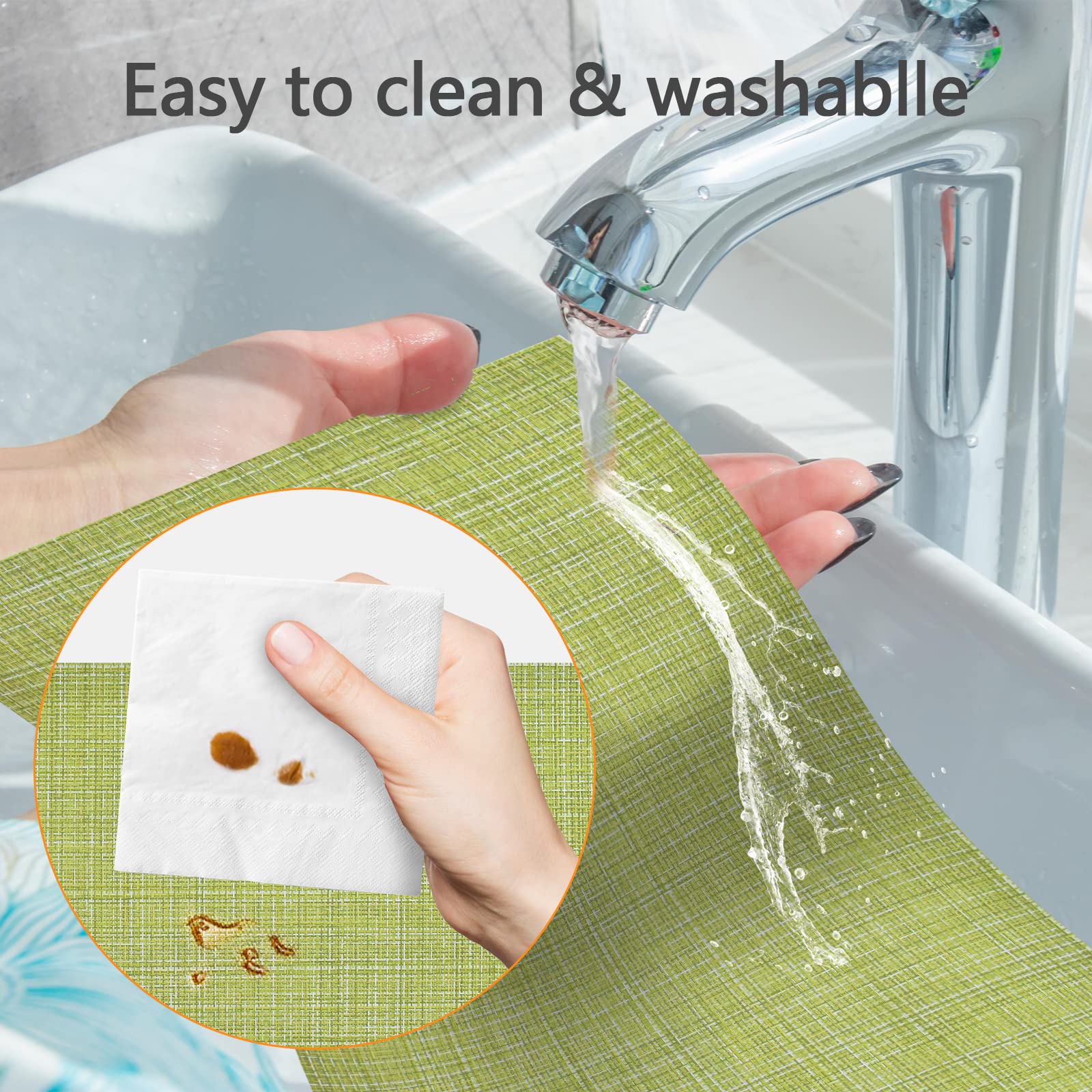 6-Piece Woven Vinyl Placemats Set - Waterproof & Washable for Indoor/Outdoor Use - Durable Table Mats for Dining, Picnics, and Parties (Green)