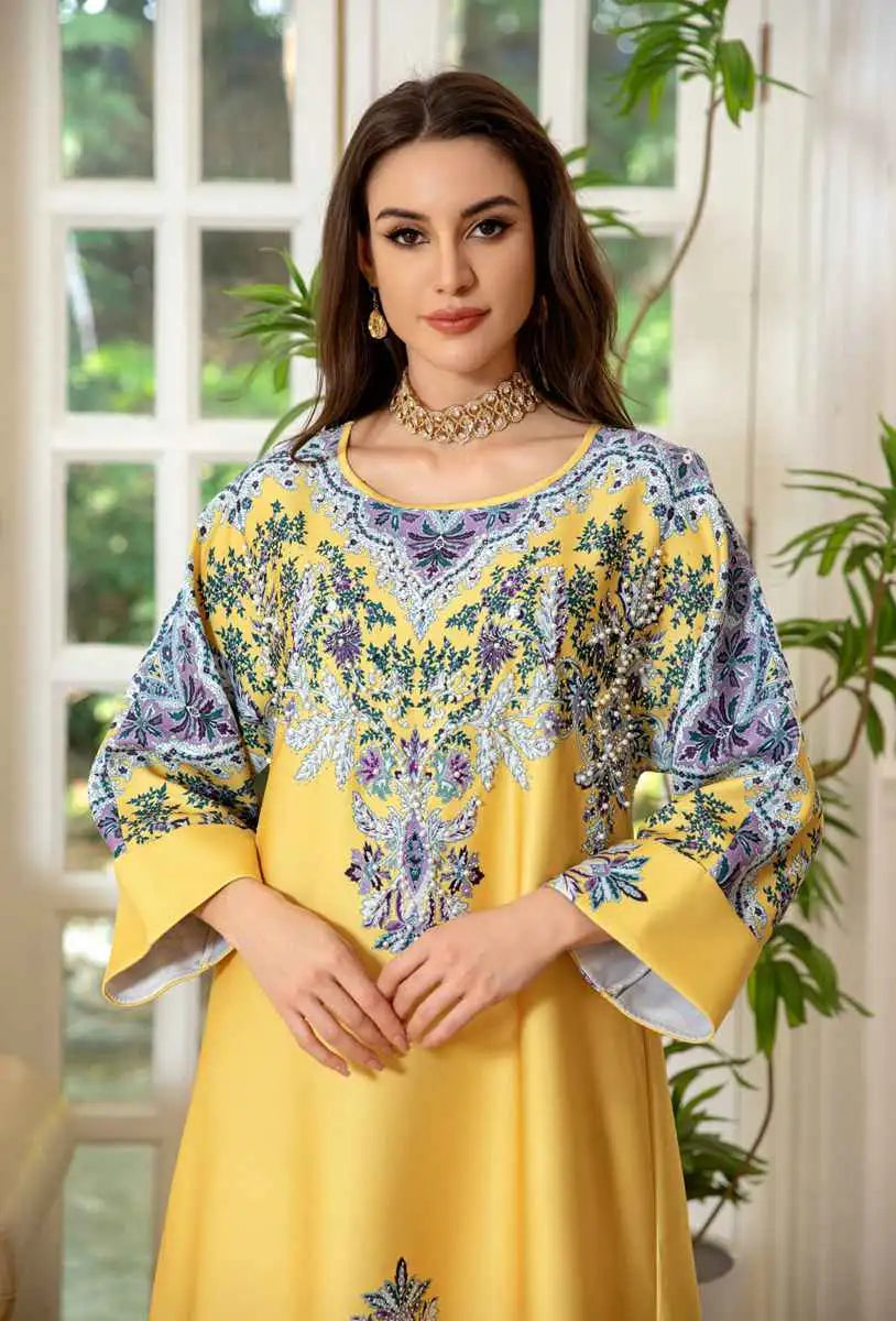 Hotfix Rhinestone Eid Caftan Dress for Women - Elegant Kaftan Jalabiya for Parties, Weddings & Special Occasions