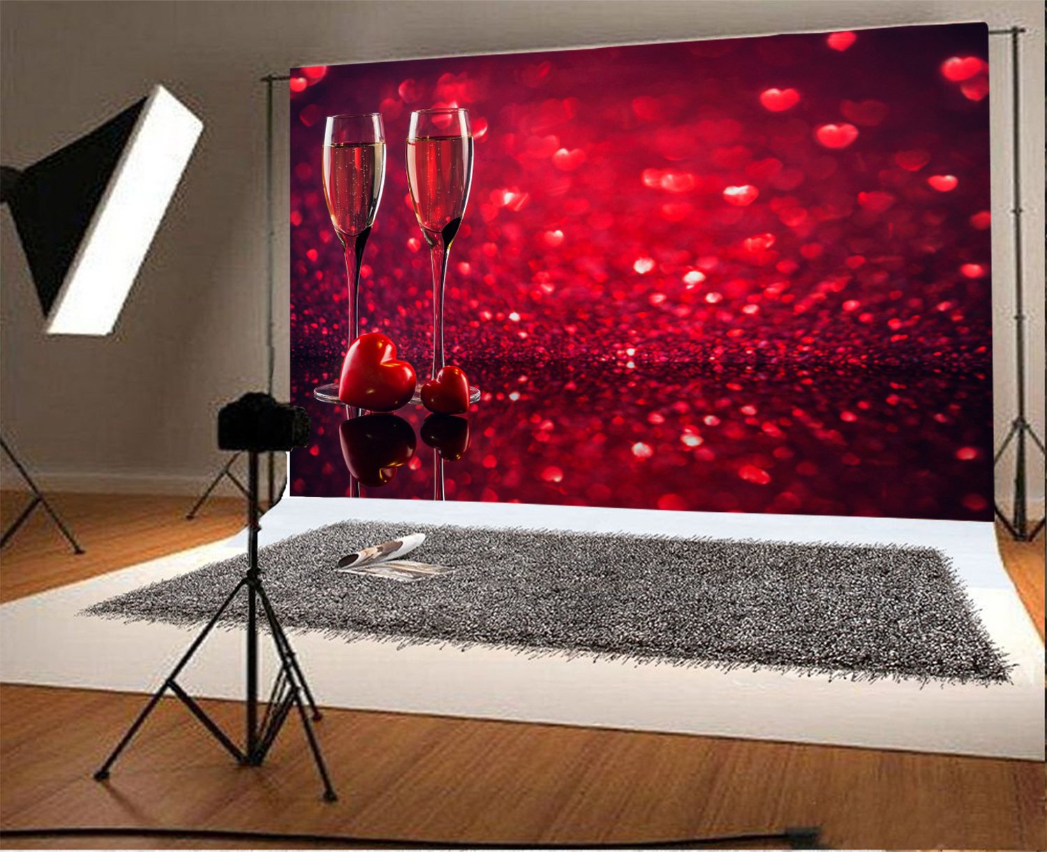 Laeacco 7x5ft Valentine's Day Photography Backdrop - Red Glitter Heart Bokeh Vinyl Background for Romantic Couples Portraits, Engagement Photos & Anniversary Celebrations | Perfect for Wedding, Proposal & Love Theme Photo Shoots