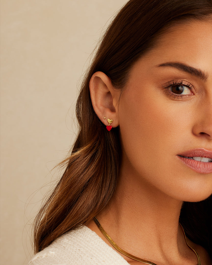 Amour Red Heart Stud Earrings for Women - Perfect for Valentine's Day, Anniversary & Romantic Date Night Gifts