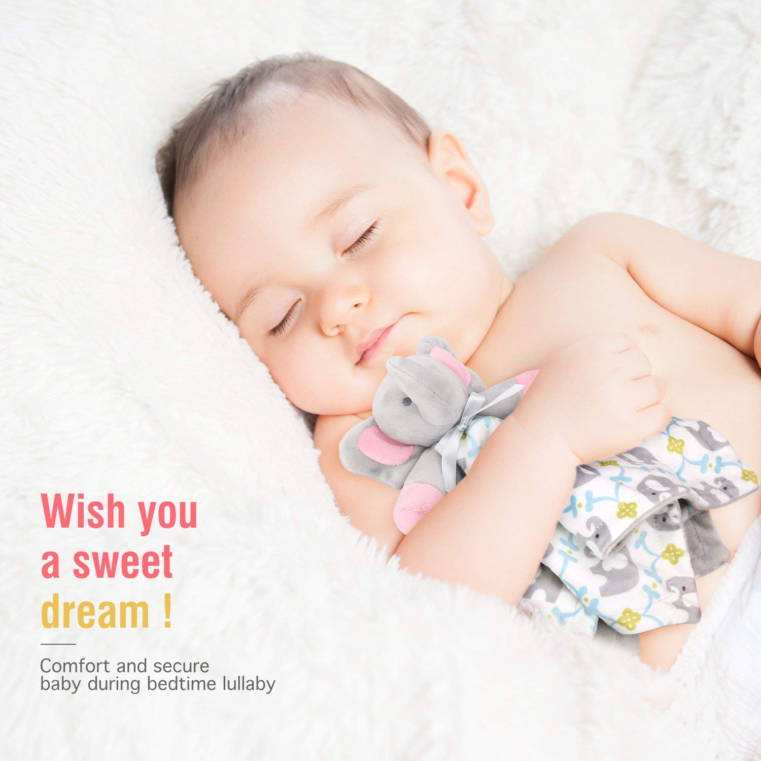 Zooawa Soft Elephant Lovey Blanket for Babies 1-6 Months | Unisex Security Blanket & Soothing Plush Toy | Perfect Baby Shower Gift for Newborn Boys & Girls | Ideal for Nursery, Stroller & Travel Comfort
