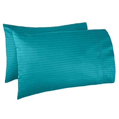Luxury 550-TC Egyptian Cotton Queen Size Pillowcases (20x30 Inches) - Soft, Breathable & Durable - Striped Turquoise Bedding Set - Perfect for Home, Hotel & Airbnb Use