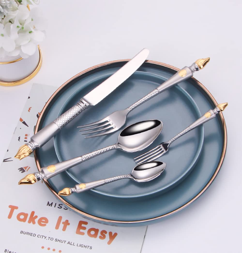 40-Piece Stainless Steel Flatware Set for 8 People - Elegant Kitchen Cutlery with Dishwasher Safe Design - Perfect for Dinner Parties, Restaurants, and Everyday Dining