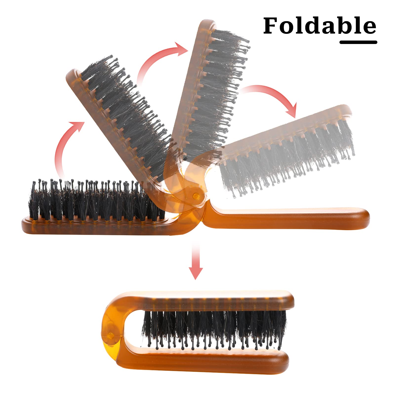 Foldable Boar Bristle Travel Hair Brush - Compact Collapsible Pocket Hair Comb for Women | Perfect for On-the-Go Styling, Travel, Gym & Purse Organization