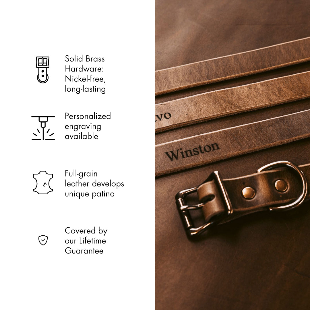 Premium Genuine Leather Dog Collar - Adjustable & Durable Pet Collar for Small Medium Large Dogs - Perfect for Walking, Training & Outdoor Adventures