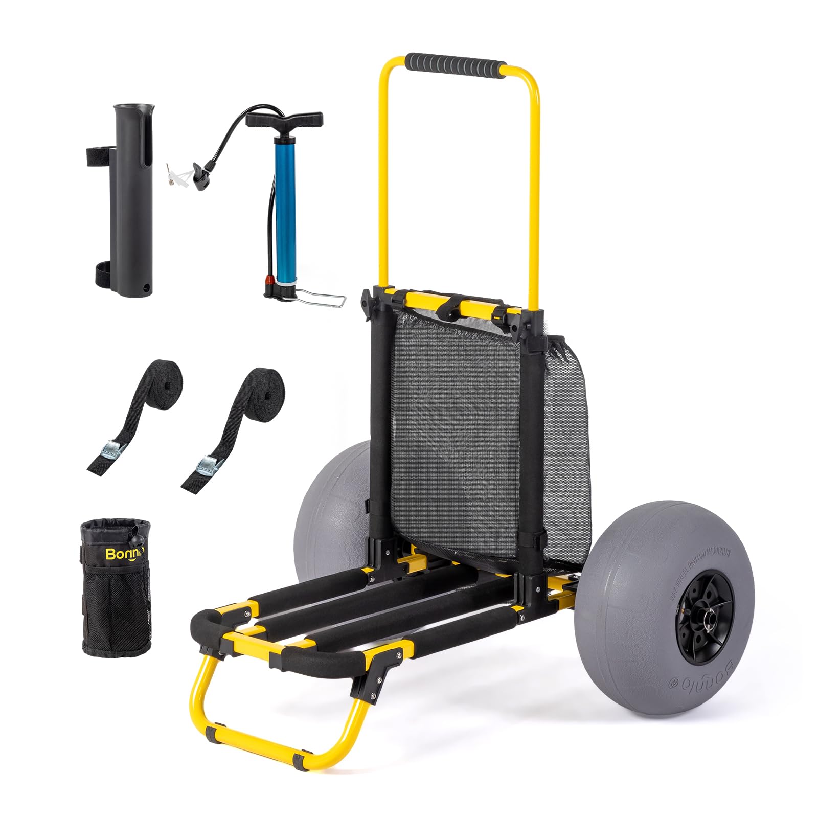 Bonnlo Beach Fishing Cart - Heavy Duty Foldable Beach Wagon with 12