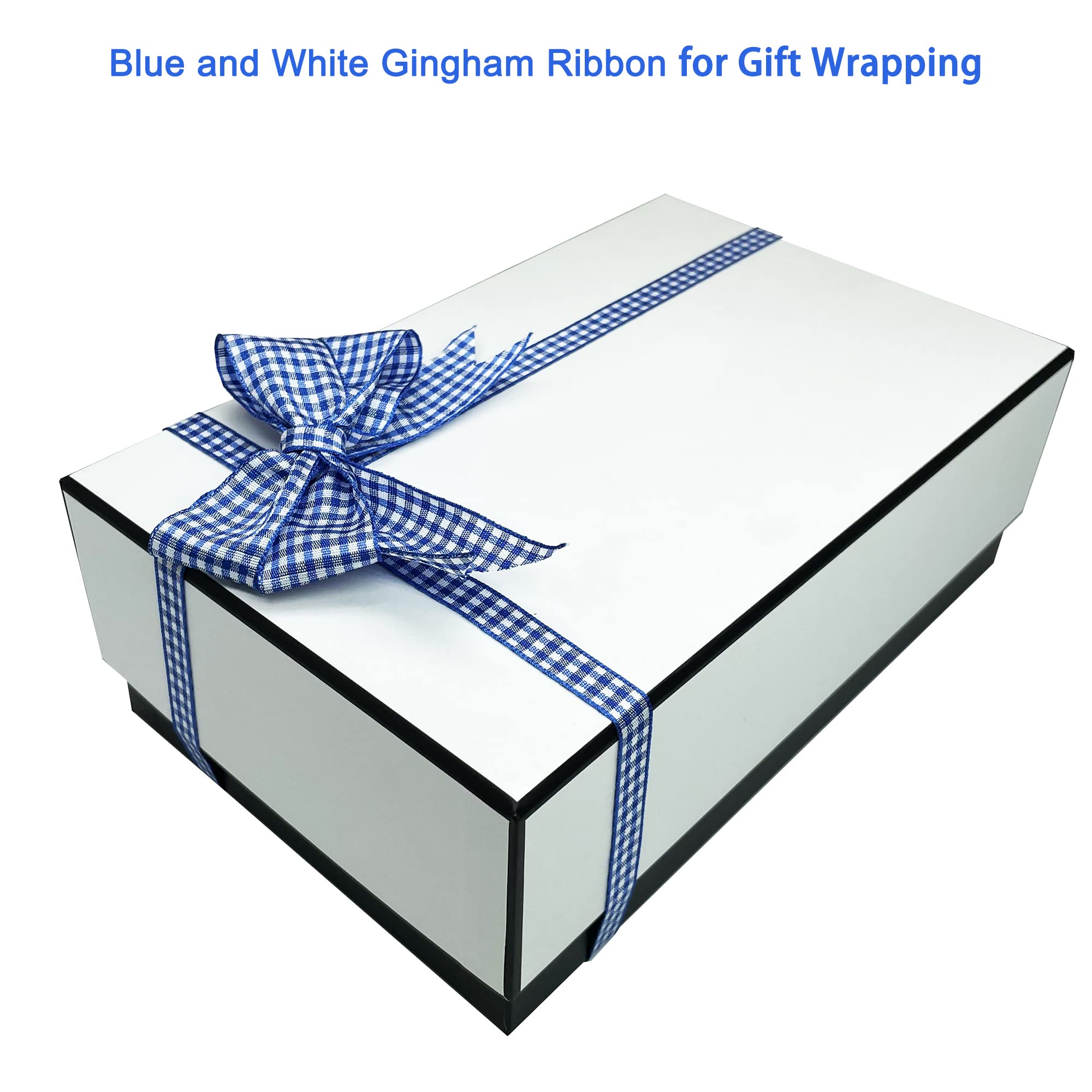 Blue and White Gingham Ribbon - 5/8 Inch x 25 Yard Roll - Polyester Woven Edge Ribbon for Crafts, Hair Accessories, Gift Wrapping & Christmas Decorations - Includes 60 Inch Tape Measure - Perfect for DIY Projects, Picnic Decor, Party Favors & Scrapbooking