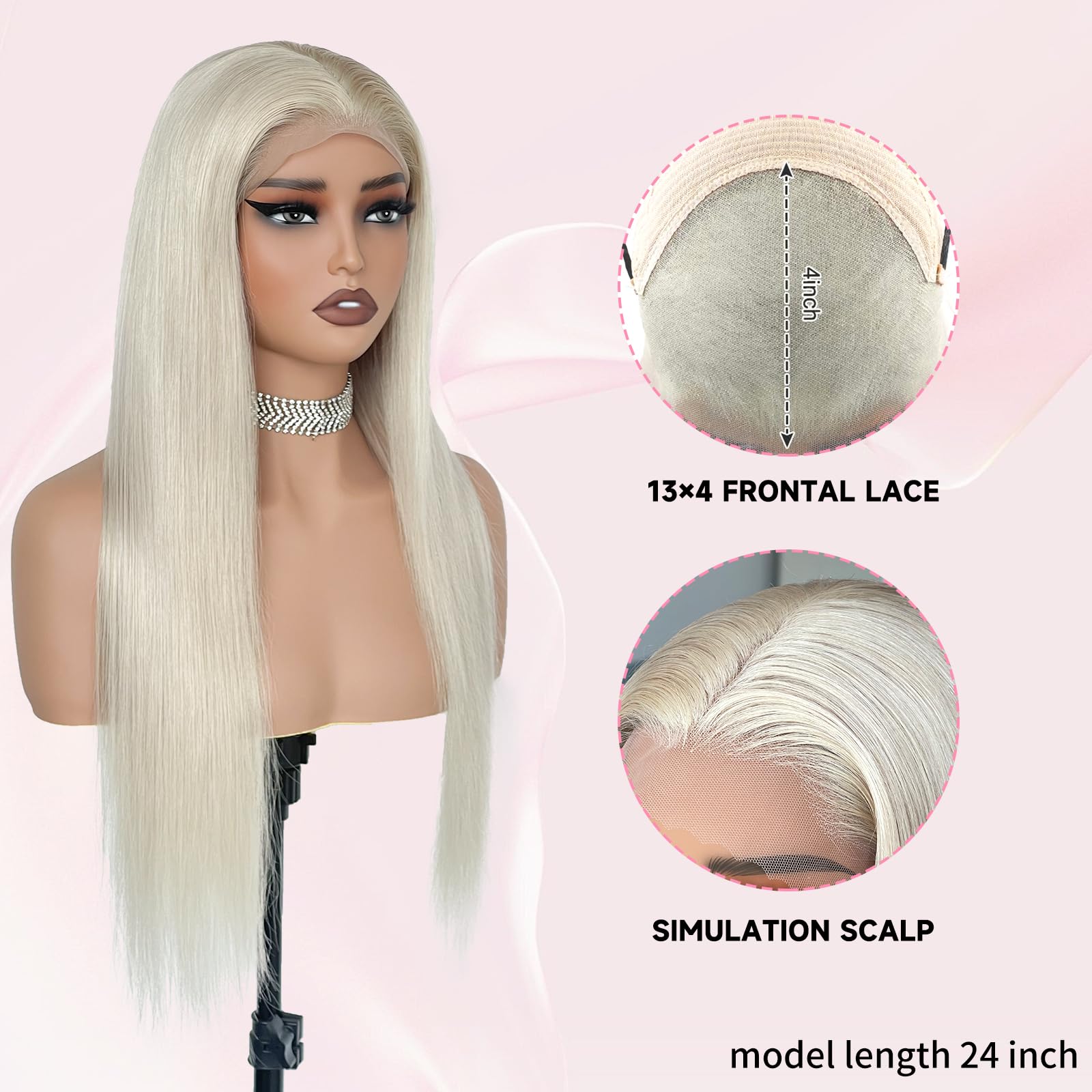 Platinum Blonde Lace Front Wig Human Hair #60 Straight HD Lace Frontal Wigs - Preplucked with Baby Hair 180% Density Brazilian Remy Human Hair for Women 26 Inch - Perfect for Cosplay, Daily Wear & Special Occasions