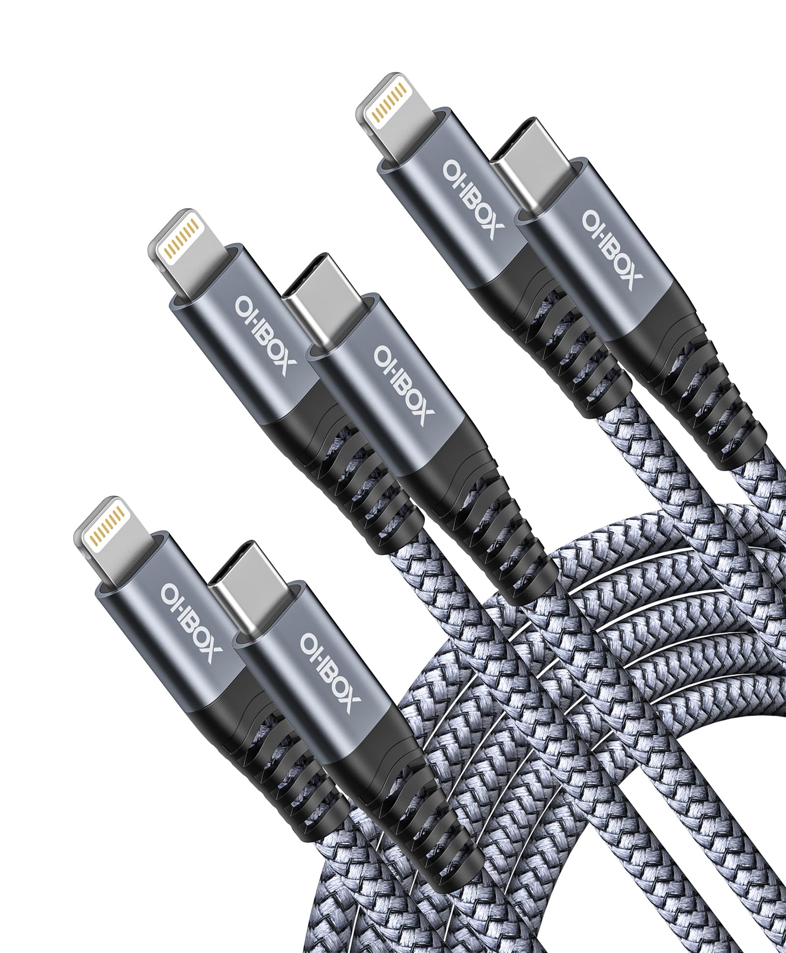 ohbox 10FT USB C to Lightning Cable 3-Pack - Fast Charging Cord for iPhone 14 13 12 11 Pro Max XR XS 8 Plus & iPad - Durable Long Charger for Home Office Car Travel