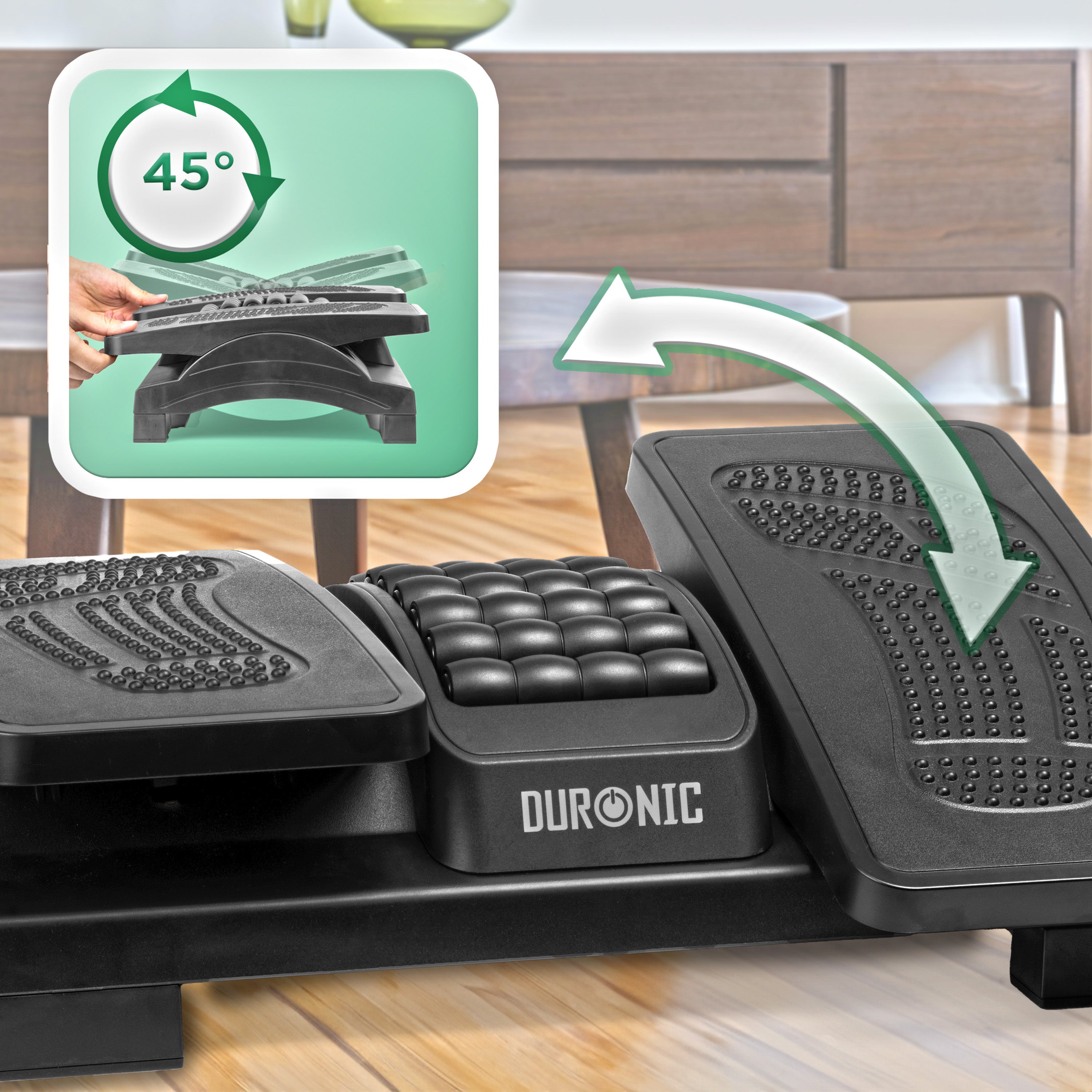 Duronic FT04 Ergonomic Footrest - Adjustable Height & Tilt Foot Rest with Massage Rollers & Textured Surface for Pain Relief - Ideal for Office, Home & Student Use - Perfect Under Desk Foot Support for Long Work Hours & Gaming Sessions