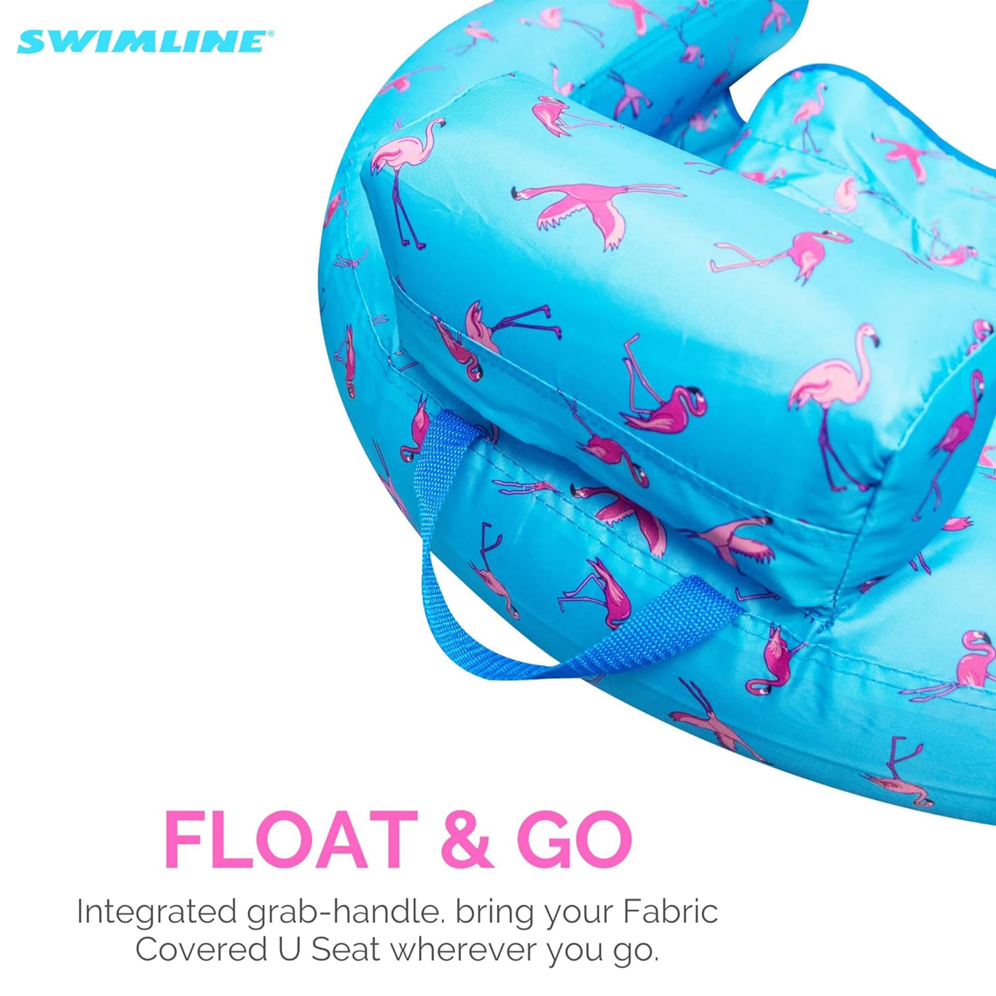 SWIMLINE ORIGINAL Fabric Covered U-Seat Inflatable Pool Lounger Flamingo Pattern | Comfortable Sling Seat with Backrest & Built-In Cup Holder | Perfect for Pool Parties, Beach Vacations, Lake Relaxation, and Summer Fun
