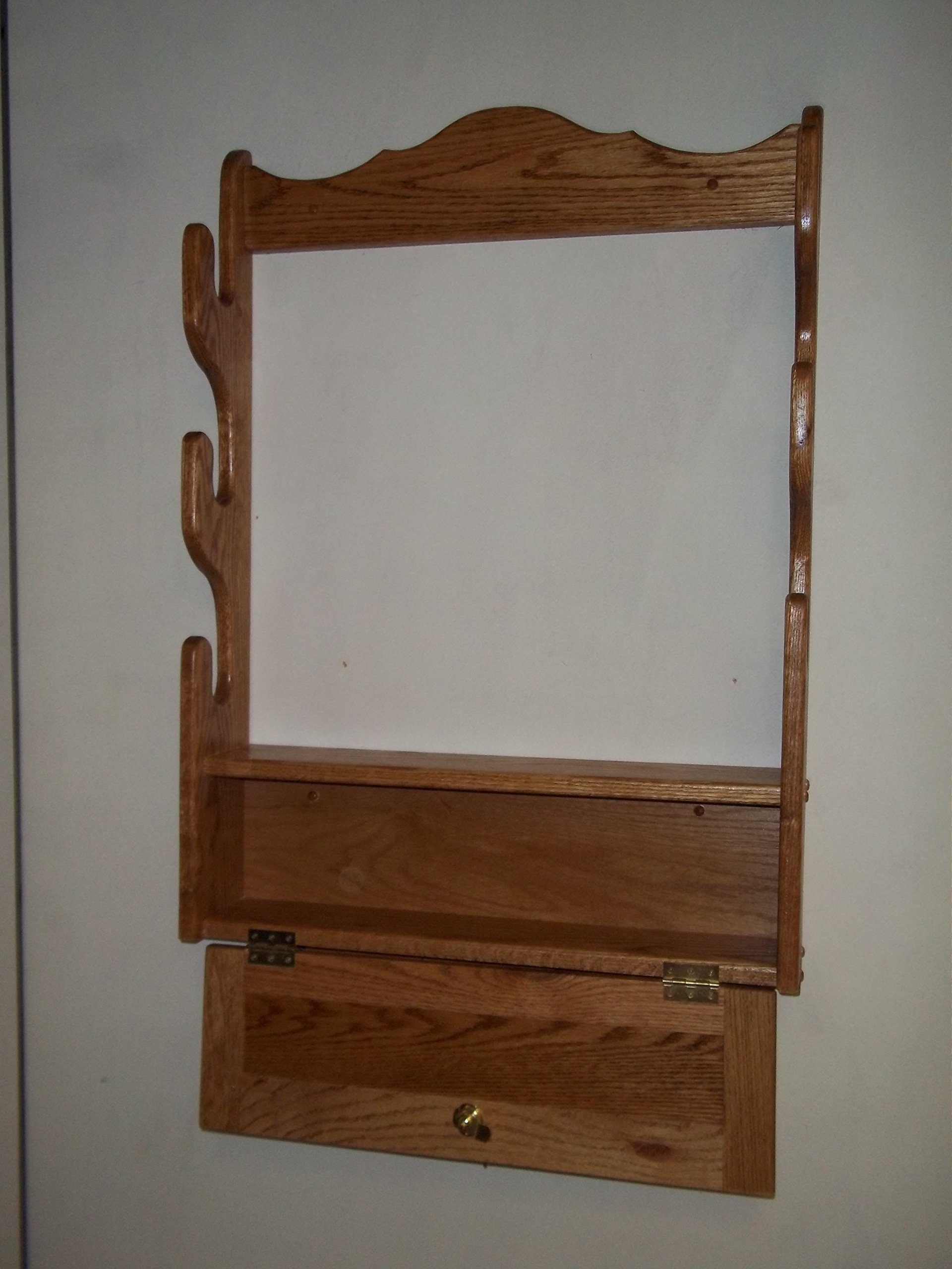 3 Gun Wall Mount Rack with Locking Storage Compartment - Golden Oak Finish for Secure Firearm Storage in Home, Office or Cabin