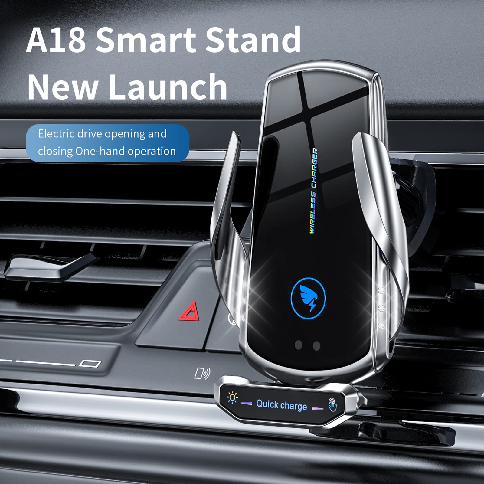 15W Fast Wireless Car Charger Mount - Auto Clamping Phone Holder for Android - Red - Perfect for Commuting & Road Trips