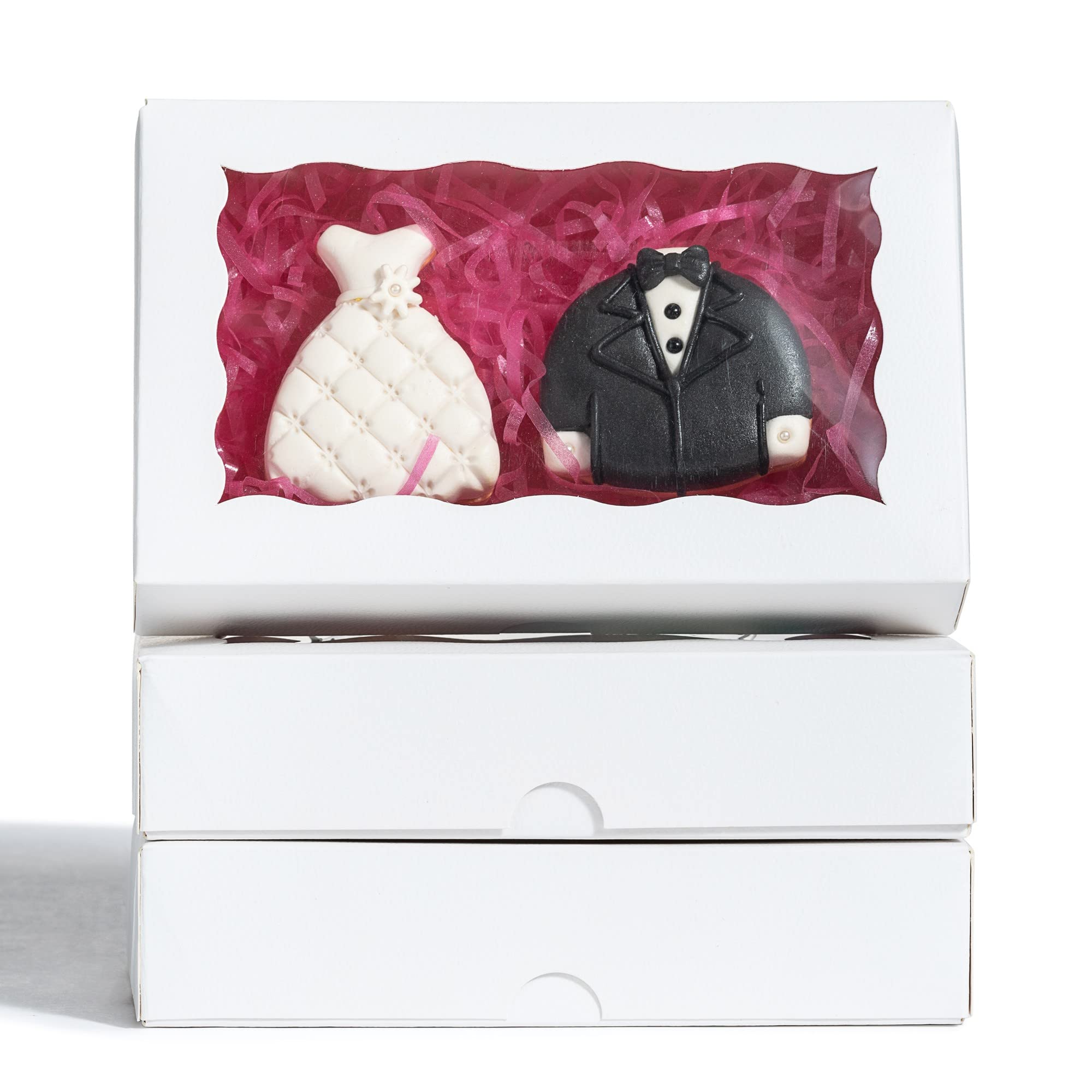 RomanticBaking 24 Pack 7x4.375x1.5 Inch Cookie Gift Boxes with Clear Window - Auto-Popup Macaron Boxes for 6, Bakery Packaging for Cookies, Cupcakes & Desserts - Perfect for Gifting, Parties & Special Occasions