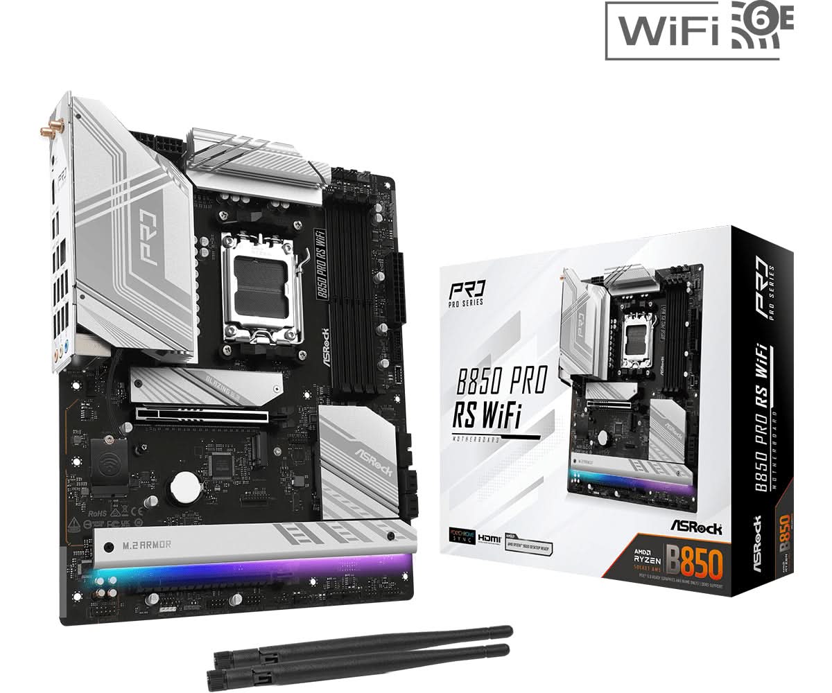 ASRock B850 Pro RS WiFi AMD B850 Socket AM5 ATX Motherboard - High Performance Gaming & Workstation PC Build for Ryzen 7000 Series Processors