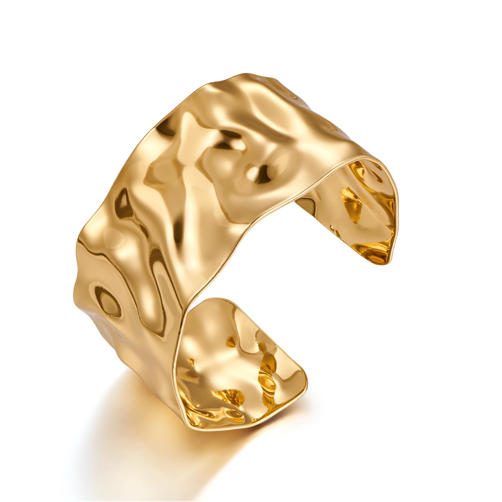 WOWORAMA Hammered Chunky Cuff Bracelets for Women - Vintage Boho Wide Bangle Bracelet in Gold & Silver - Irregular Statement Arm Cuff Jewelry for Casual Wear, Parties & Festival Outfits