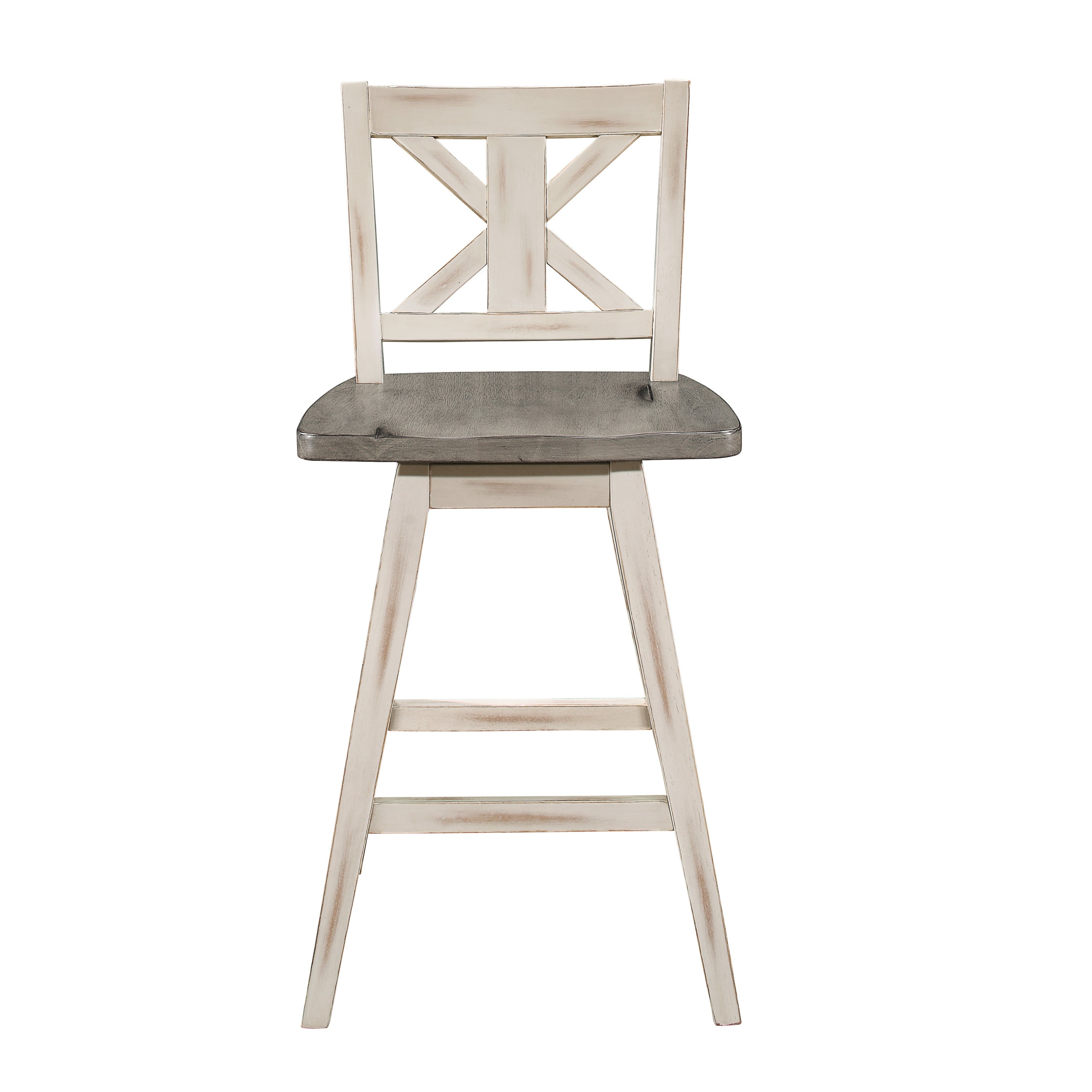 2-Piece Counter Height Swivel Bar Stool Set - 360° Rotating White & Gray X-Back Chairs, Solid Rubberwood Construction for Kitchen Island, Dining Room & Breakfast Nook - Modern Home Furniture