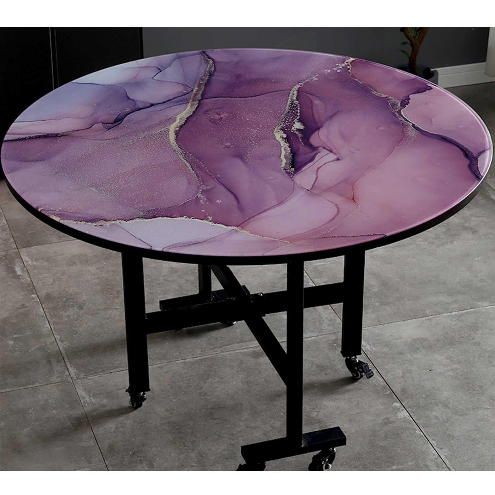 7mm Round Tempered Glass Table Top - 40 Inch (100cm) Black Marble Design for Dining, Home Office & Outdoor Use - Durable Multipurpose Glass Countertop for Kitchen, Patio & Workspaces