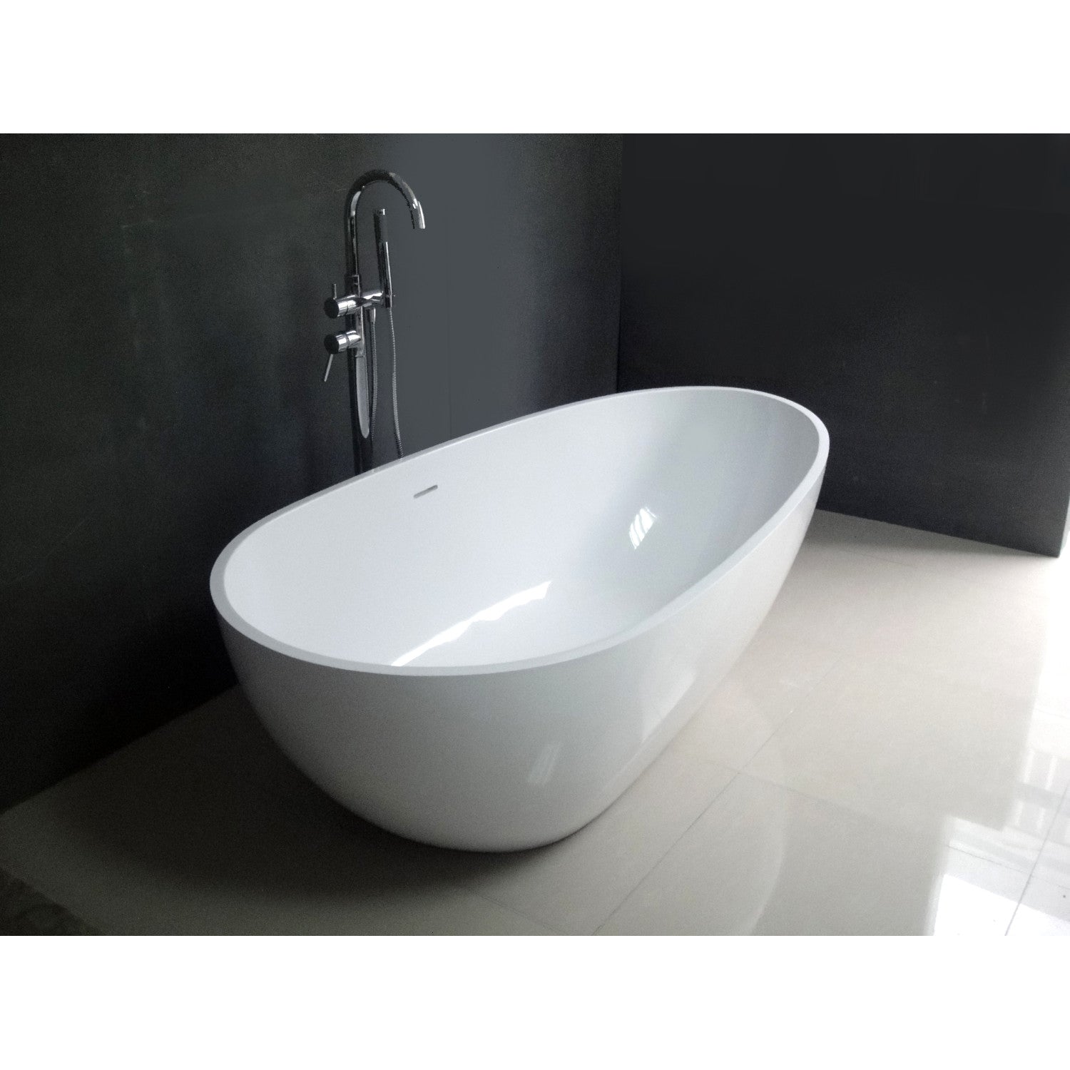 Arcticstone 67 Inch Freestanding Bathtub - Matte White Egg-Shaped Solid Surface Tub with Drain | Double Ended Soaking Tub for Luxury Bathroom & Spa Relaxation