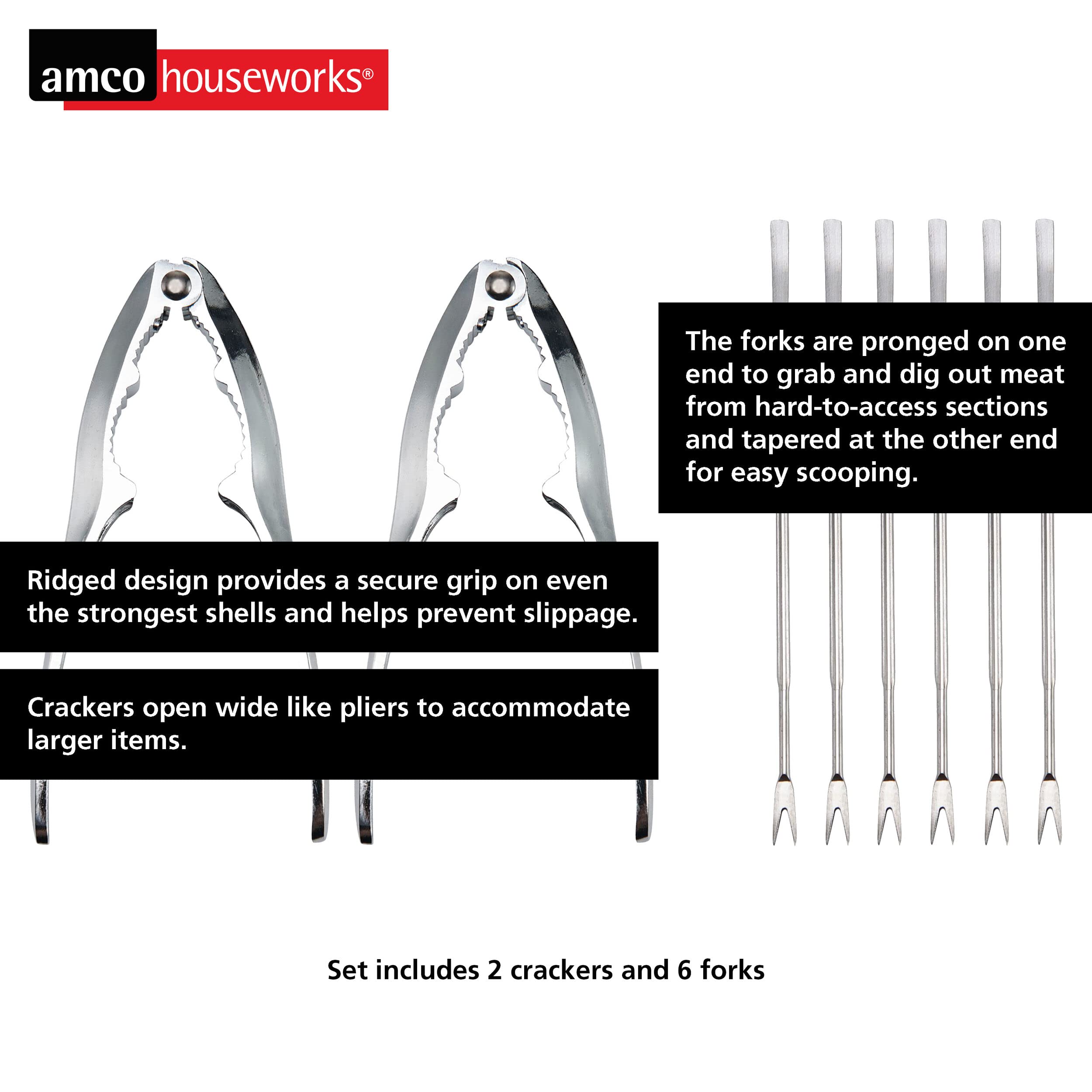 Amco Premium Stainless Steel Seafood Tool Set - 3-Piece Crab & Lobster Cracker, Shellfish Scissors, Nut Cracker - Durable Kitchen Utensils for Cracking Shells, Shrimp, Nuts - Perfect for Seafood Restaurants, Home Cooking, Beach Parties & Outdoor BBQs
