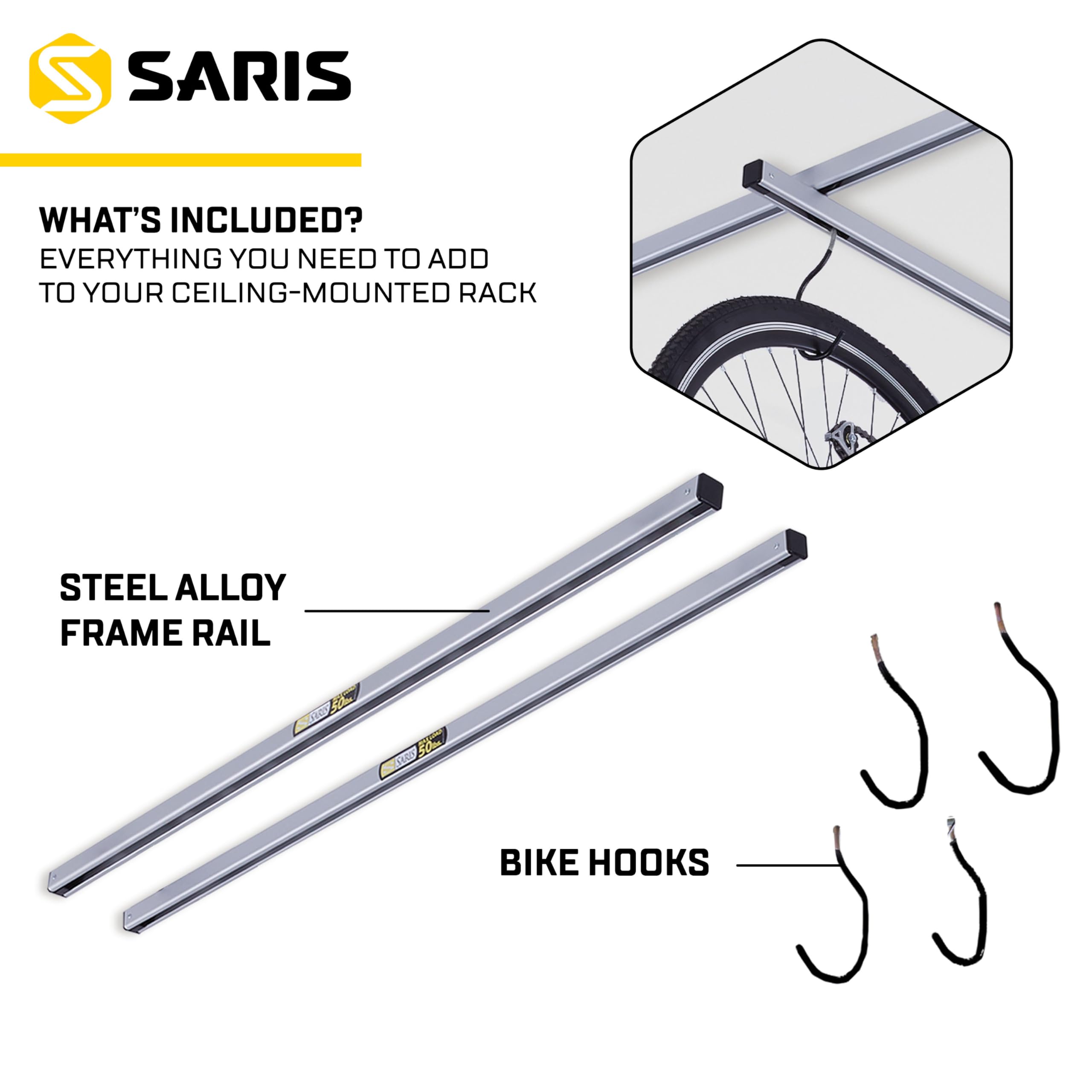 Saris Bike Storage Rack - Heavy Duty Ceiling Mount Bicycle Hanger with Cycle Glide System | Perfect for Garage, Basement & Home Organization | Includes Add-on Kit for Multiple Bikes