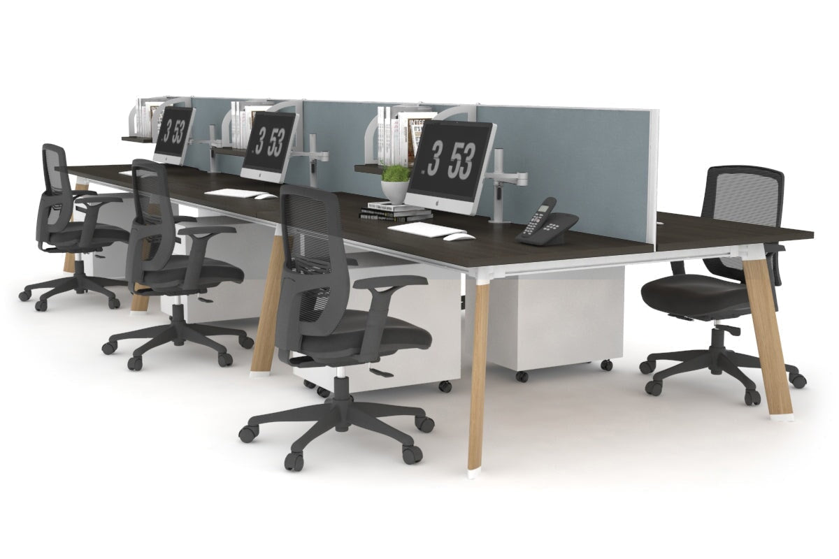 6-Person Wooden Workstation with Cable Management - 1600L x 800W Office Desk for Team Collaboration | Perfect for Open Office Spaces & Coworking Environments