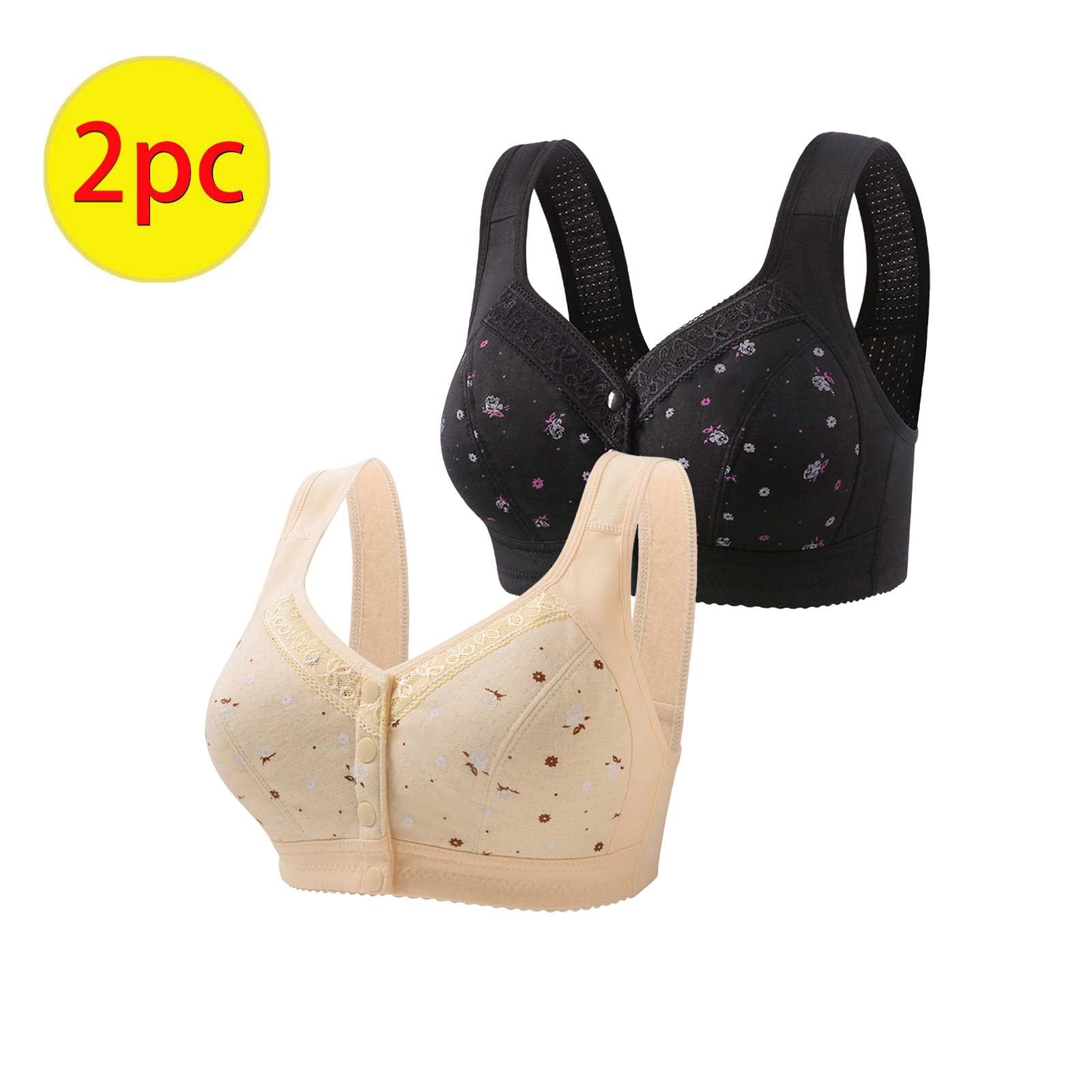 2 Pack Front Closure Plus Size Bras for Women - Wireless Full Coverage Comfortable Everyday Bra with Daisy Design - Perfect for Work, Lounge & Sleep