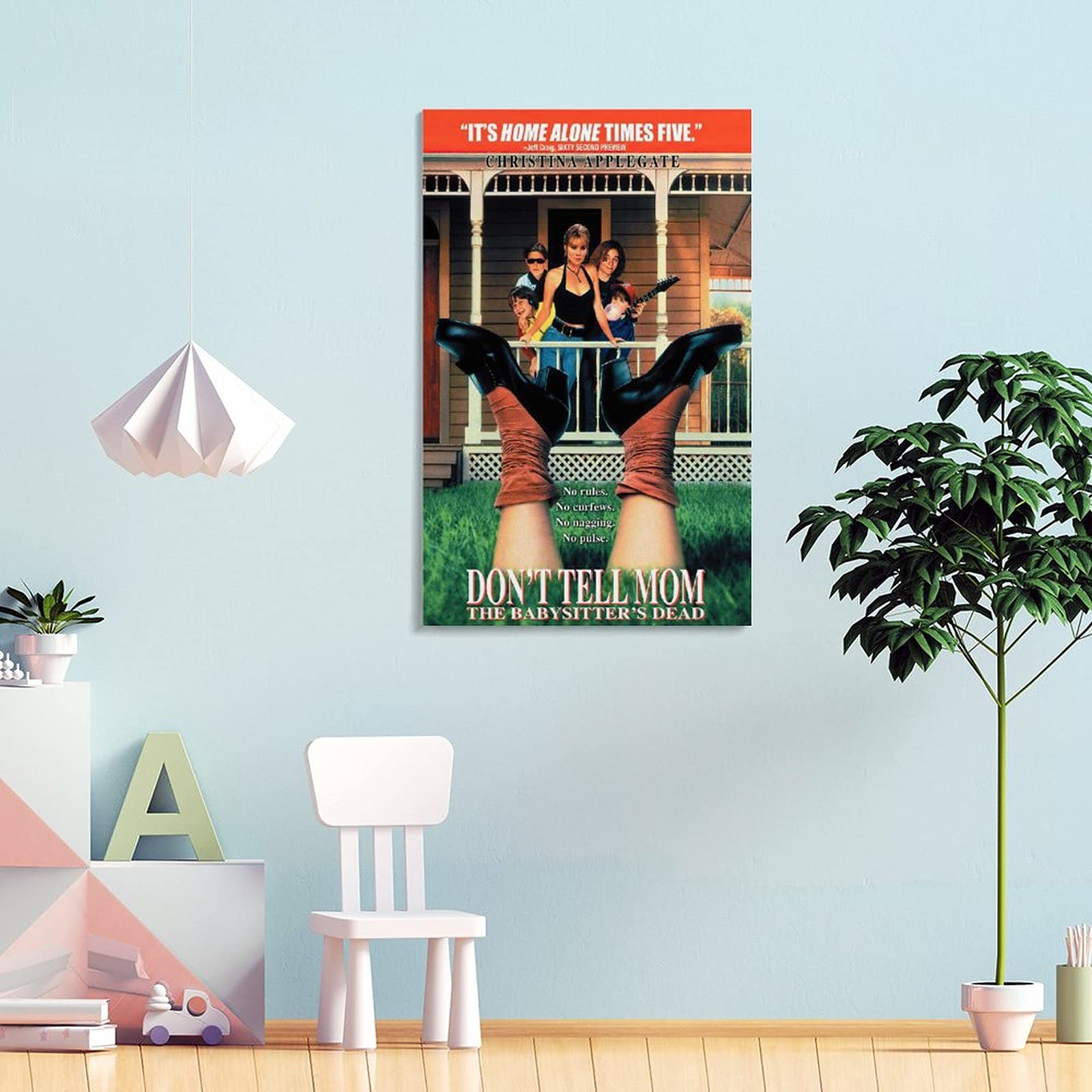 JKLMN Horror Movie Poster - Don't Tell Mom The Babysitter's Dead Wall Art - 08x12inch(20x30cm) Canvas Painting for Living Room & Bedroom Decor - Perfect for Halloween, Movie Themed Rooms & Gift Giving